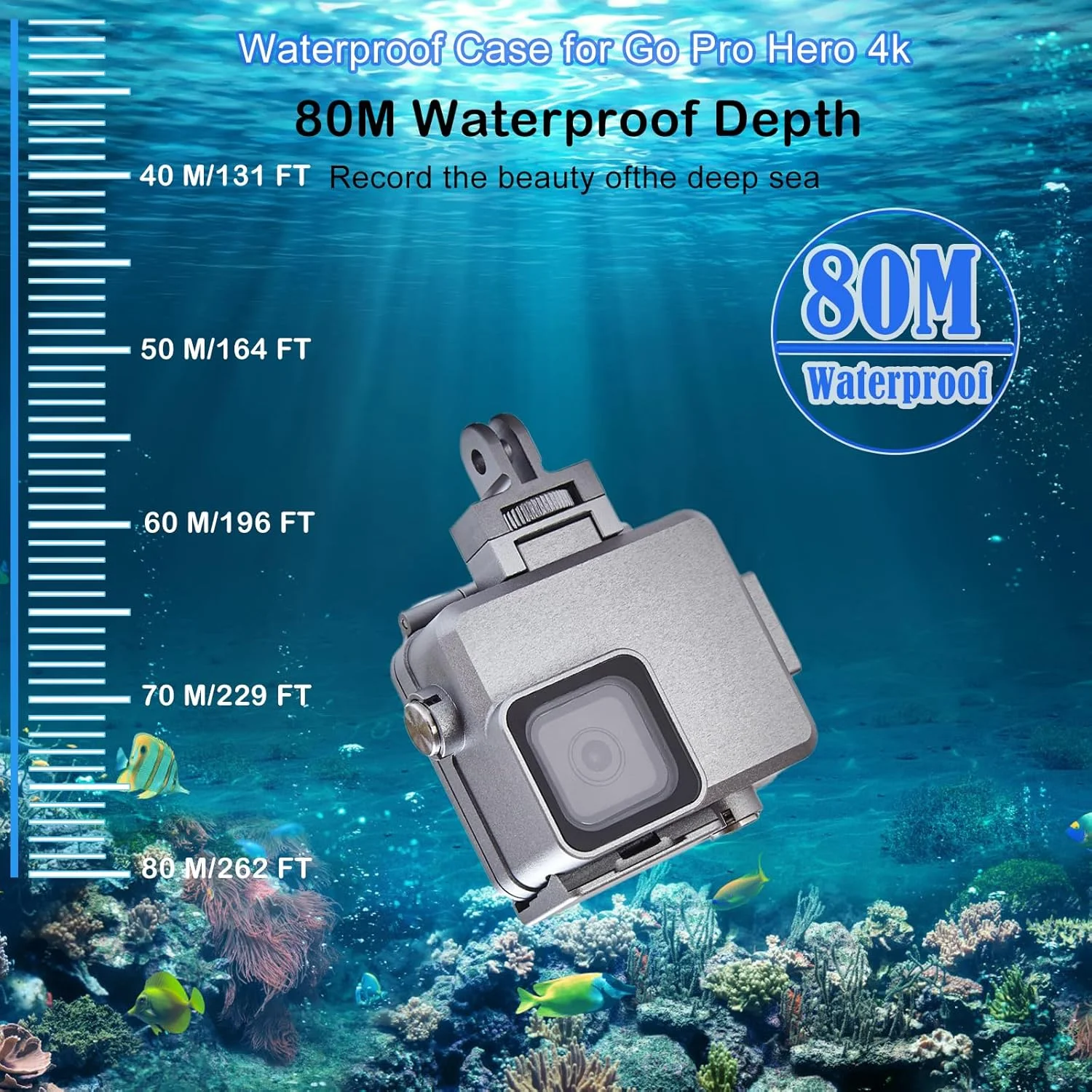 محفظه ضد آب آلیاژ آلومینیوم 80 متری برای دوربین گو پرو هیرو 4K به همراه لوازم جانبی