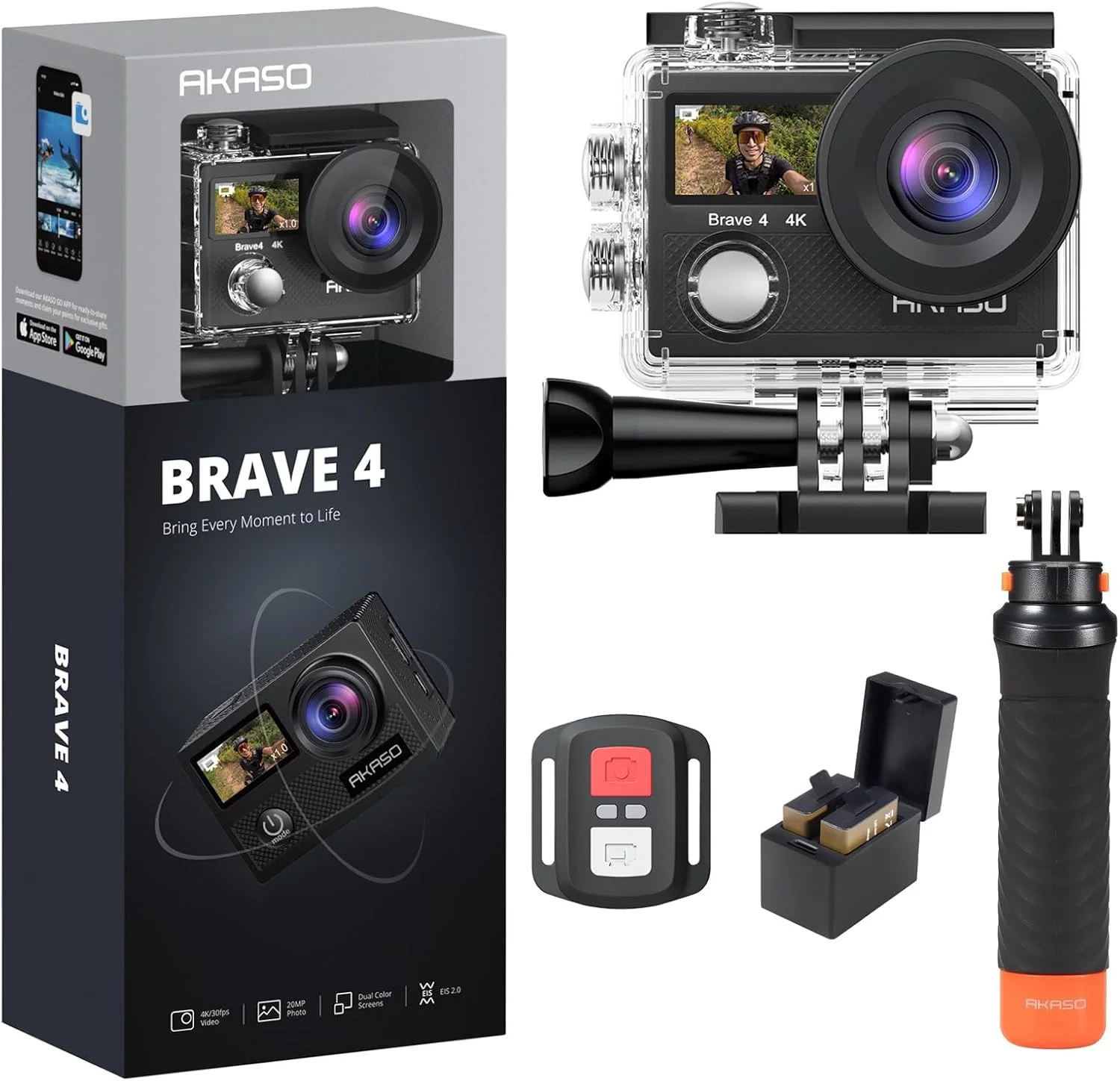 دوربین اکشن AKASO Brave 4 به همراه دسته شناور ضد آب