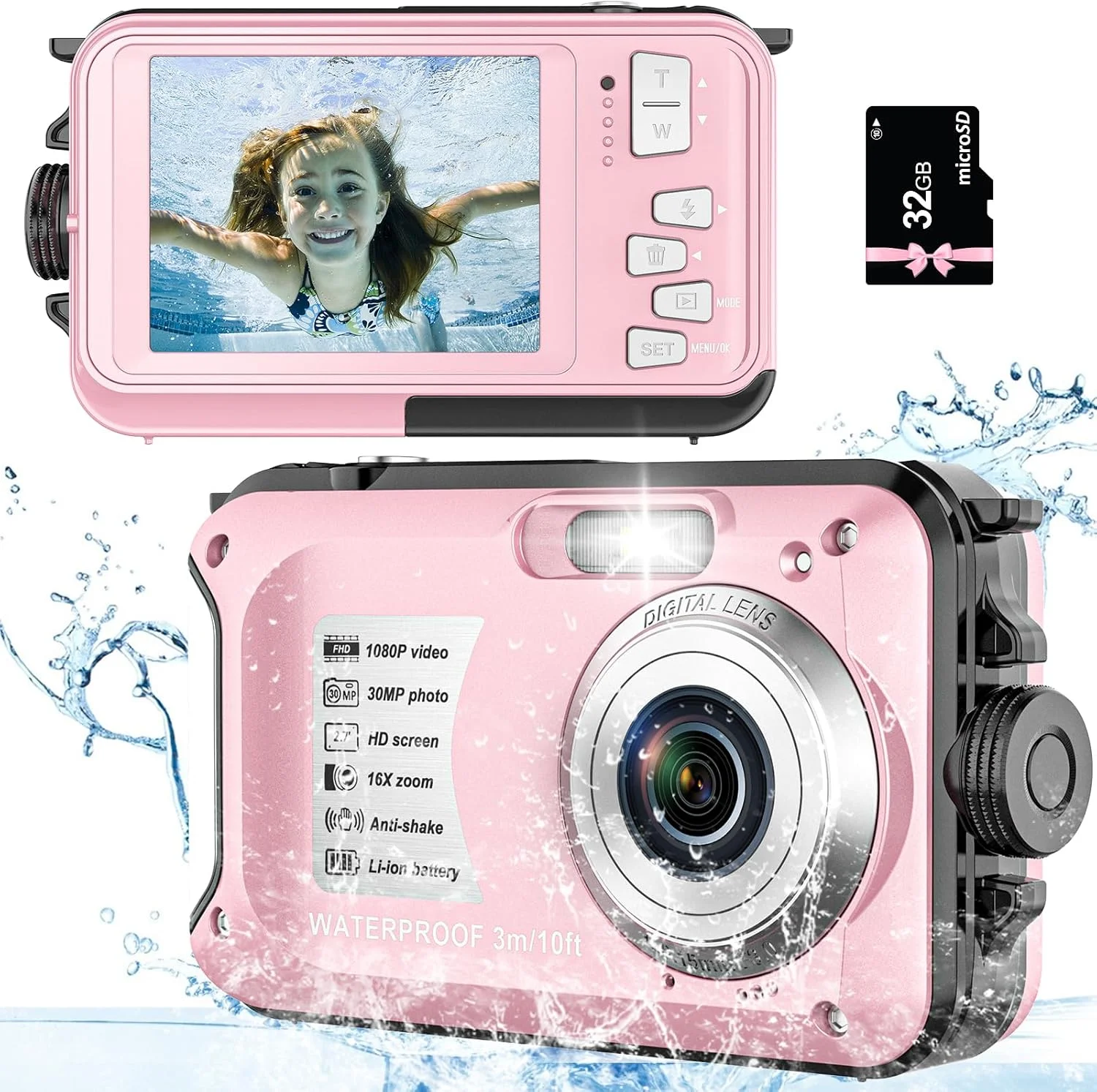 دوربین دیجیتال زیرآبی مدل Pink1 کیفیت 1080P