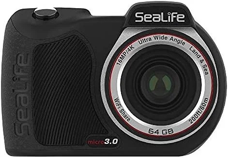 دوربین زیرآبی SeaLife Micro 3.0 با حافظه 64 گیگابایت، 16 مگاپیکسل، 4K برای عکاسی و فیلمبرداری زیر آب، تنظیم آسان، انتقال بی سیم; شامل کیف و بند مچی (نسخه جدید 2021)