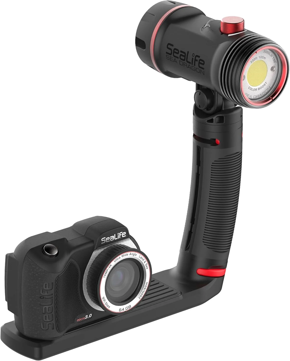 ست دوربین و نور زیرآب SeaLife Micro 3.0 Pro 3000 Color Boost برای عکس و فیلم، تنظیم آسان، انتقال بی‌سیم، با کیف مسافرتی Sea Dragon
