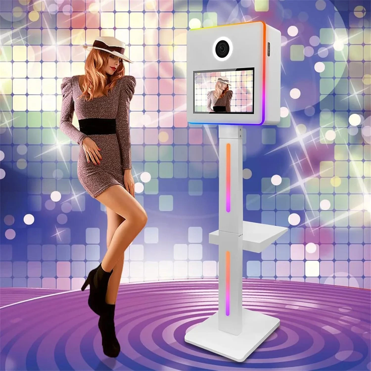 کیوسک عکس DSLR، کیوسک عکس آینه ای دوربین قابل حمل با جعبه پرواز، دستگاه کیوسک عکس سلفی صفحه لمسی 15.6 اینچی، برای رویداد مهمانی عروسی