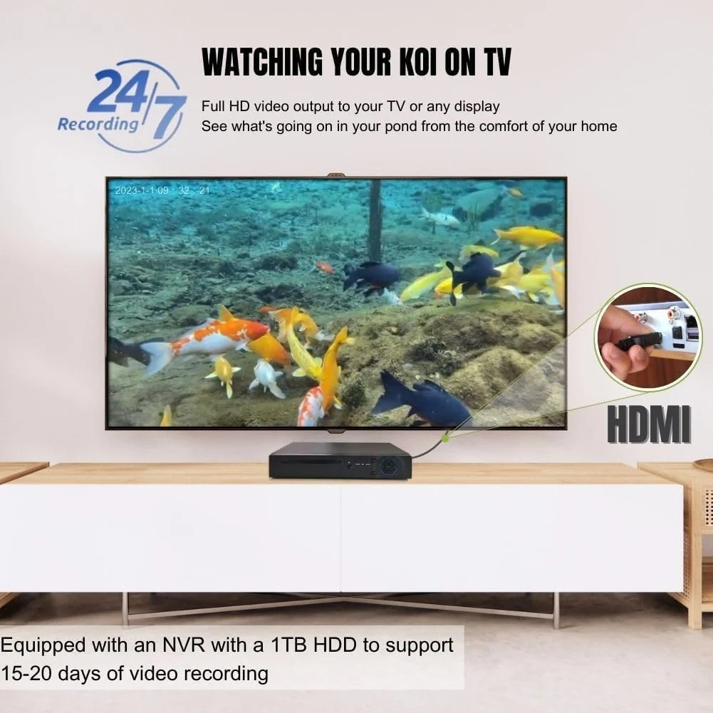 کیت دوربین زیرآبی بارلوس با POE NVR به همراه هارد دیسک 1 ترابایتی و کابل 10 متری برای ضبط ویدیویی زیر آب