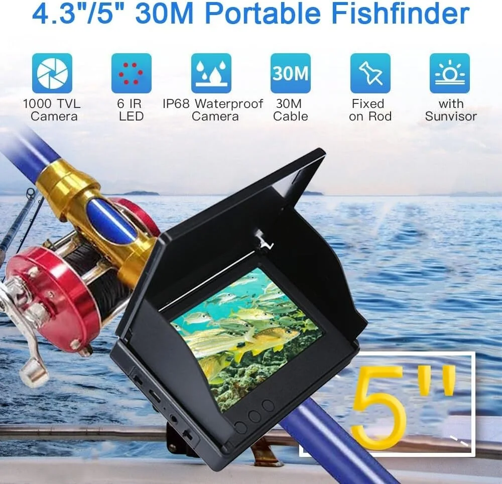 دوربین زیر آب، کیت ردیاب ماهی ویدیویی دوربین ماهیگیری دید در شب مانیتور LCD 4.3/5 اینچی دستگاه مجموعه دوربین زیر آب با عمق 80-100 متر (4.3 اینچ) دوربین زیر آب، کیت ردیاب ماهی ویدیویی دوربین ماهیگیری دید در شب مانیتور LCD 4.3/5 اینچی دستگاه مجموعه دوربین زیر آب با عمق 80-100 متر (4.3 اینچ)