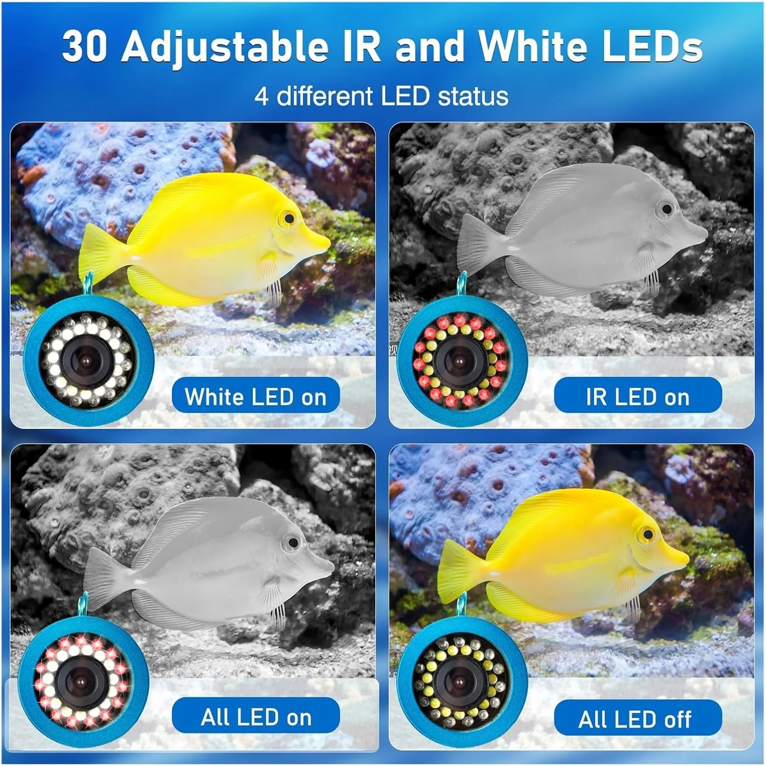 دوربین زیر آب، تجهیزات ماهیگیری زیر آب 20M/40M با صفحه نمایش 7 اینچی TFT، ردیاب ماهی قابل حمل 1000TVL ضد آب برای یافتن ماهی های بزرگ