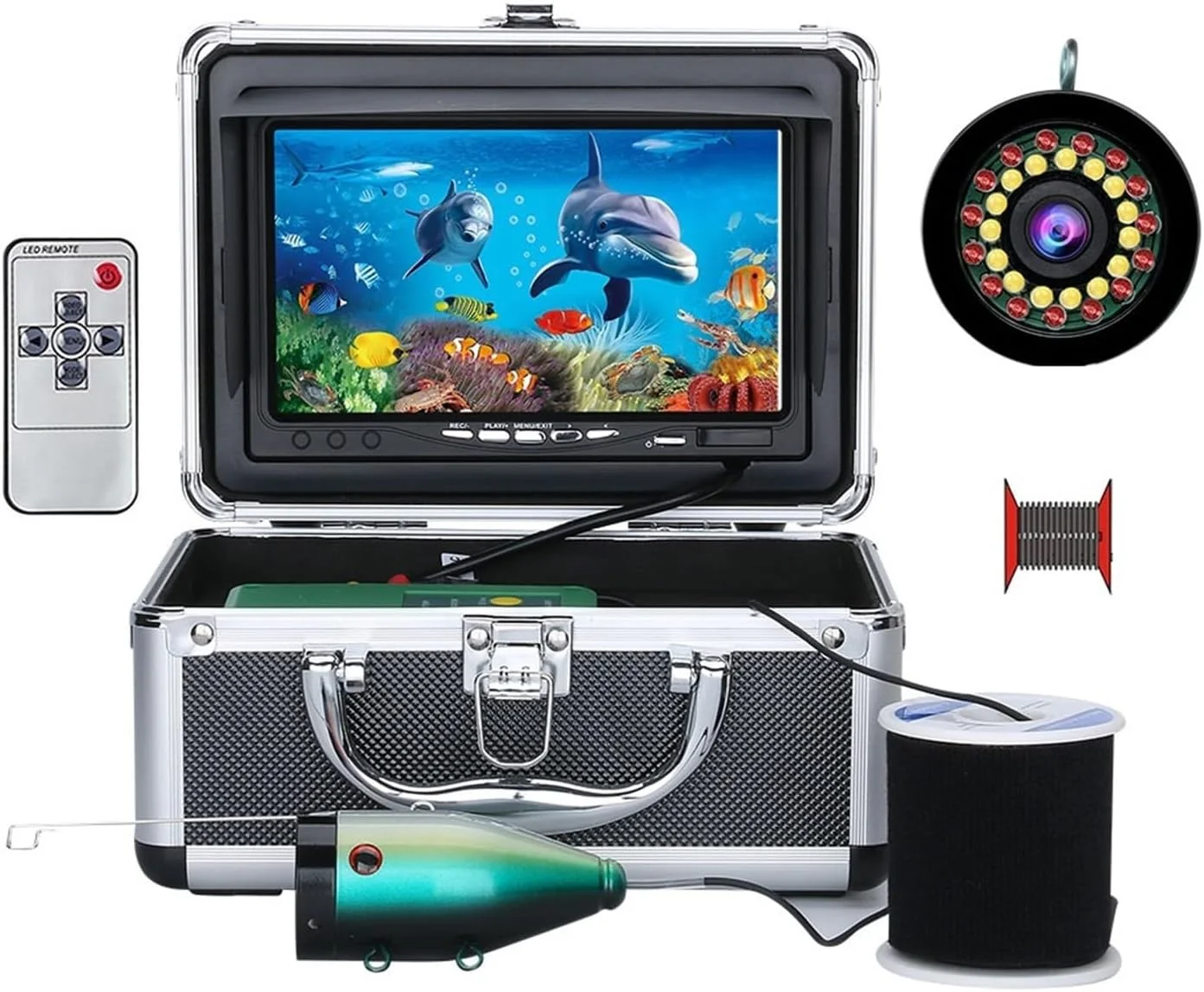 دوربین زیر آب، دوربین ماهی یاب IPS 7 اینچی با 15 LED سفید + 15 LED مادون قرمز 1080P با کابل 15 متری برای ماهیگیری در یخ (15 متر)