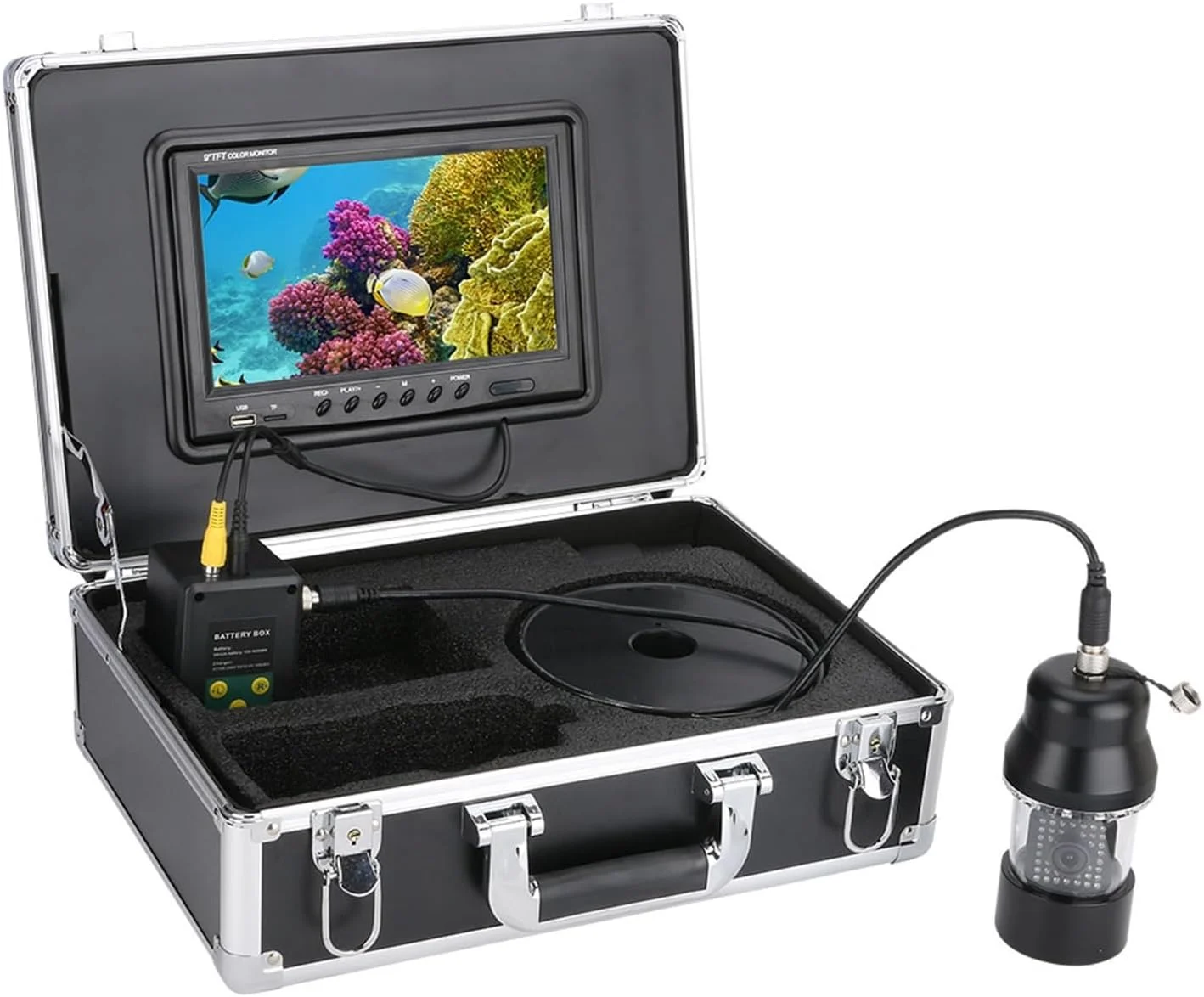 دوربین زیر آب، ضبط کننده DVR 9 اینچی، دوربین فیلمبرداری ماهیگیری زیر آب، ماهی یاب ضد آب IP68، دارای 38 LED و چرخش 360 درجه، 20 متر، 50 متر، 100 متر (50 متر) دوربین زیر آب، ضبط کننده DVR 9 اینچی، دوربین فیلمبرداری ماهیگیری زیر آب، ماهی یاب ضد آب IP68، دارای 38 LED و چرخش 360 درجه، 20 متر، 50 متر، 100 متر (50 متر)