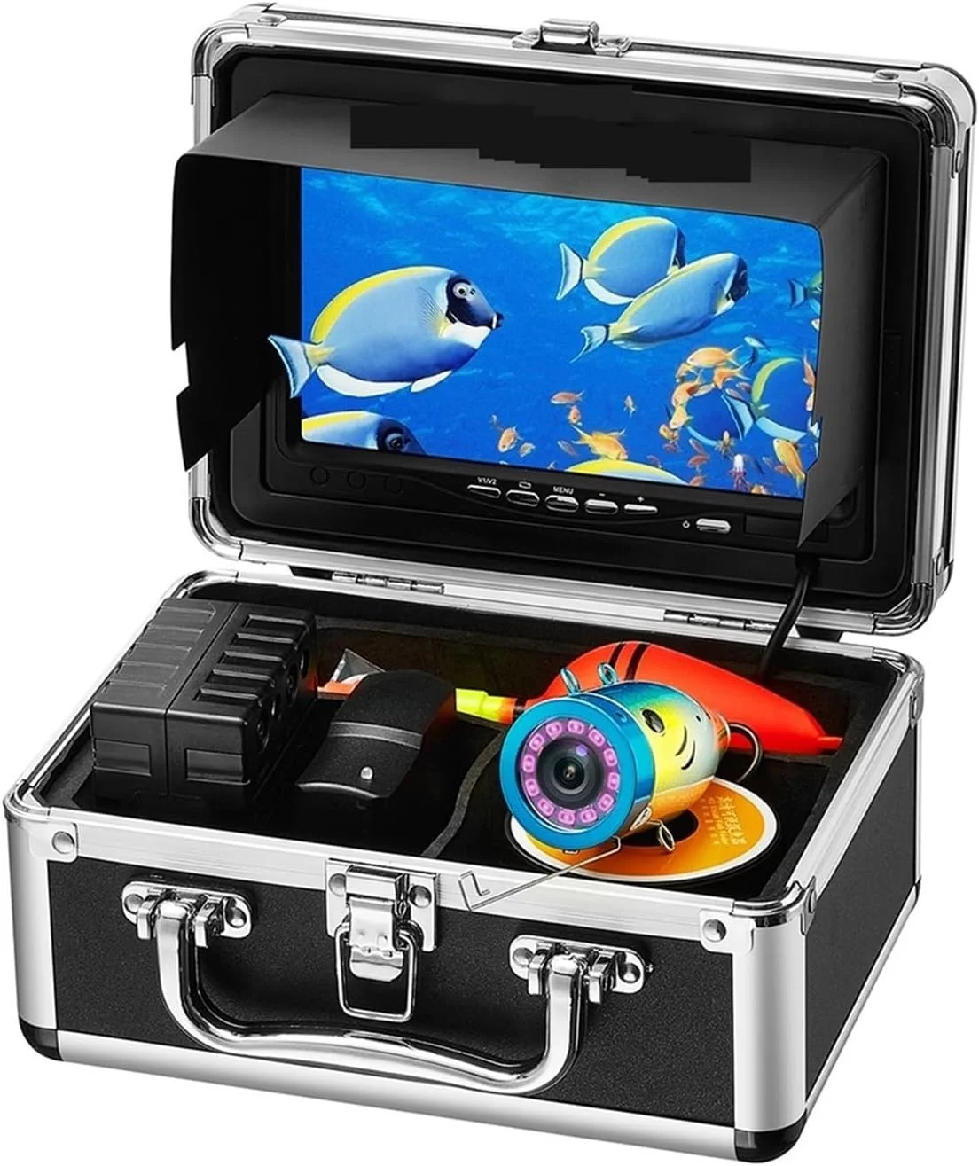 دوربین زیر آب، کیت ماهی یاب مانیتور رنگی 7 اینچی زیر آب با 12 عدد دوربین ماهیگیری IR با کابل 15 متری 30 متری 50 متری، کیف حمل آلومینیومی ضد آب (B IR 30M)
