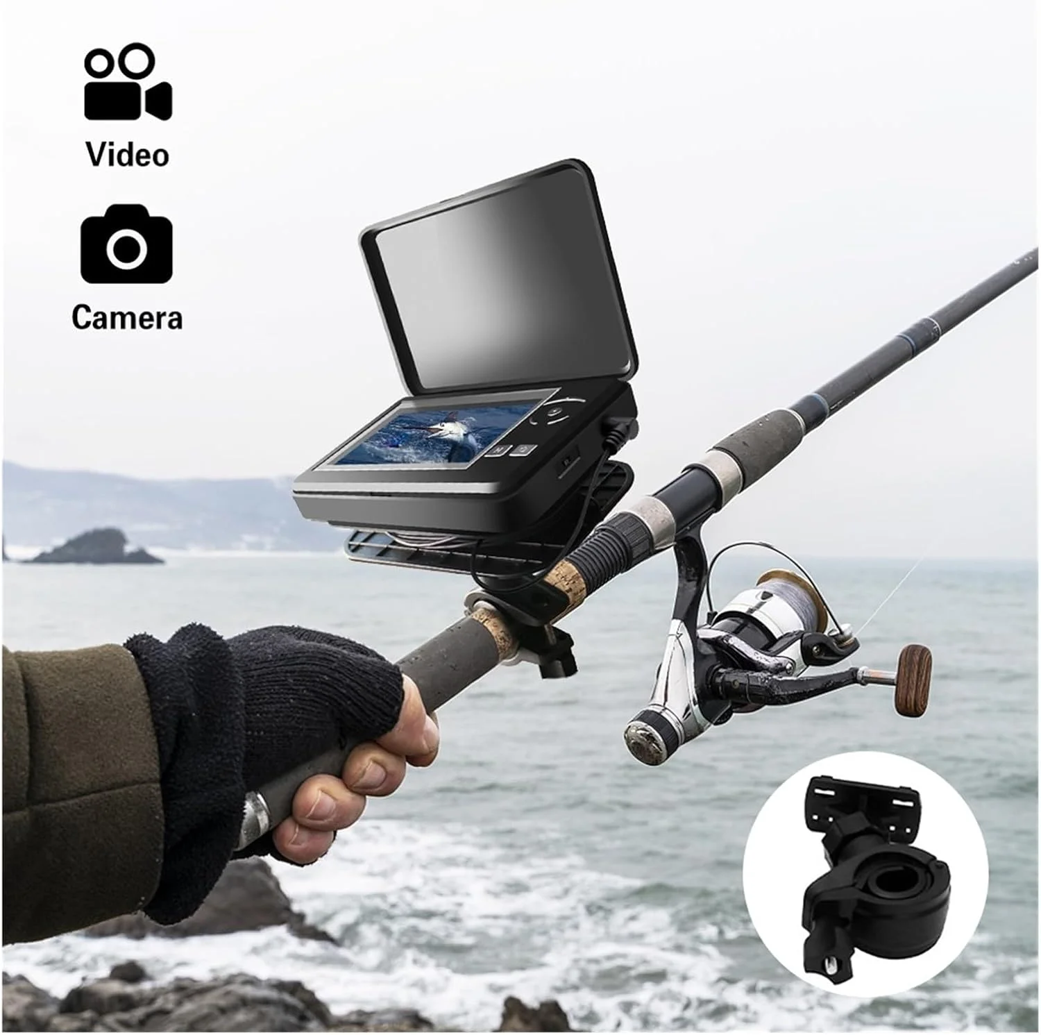 دوربین زیر آب، دوربین ماهیگیری قابل حمل ضد آب 720P با صفحه نمایش 4.3 اینچی LCD برای ماهیگیری در دریاچه یخ زده، دریا و قایق