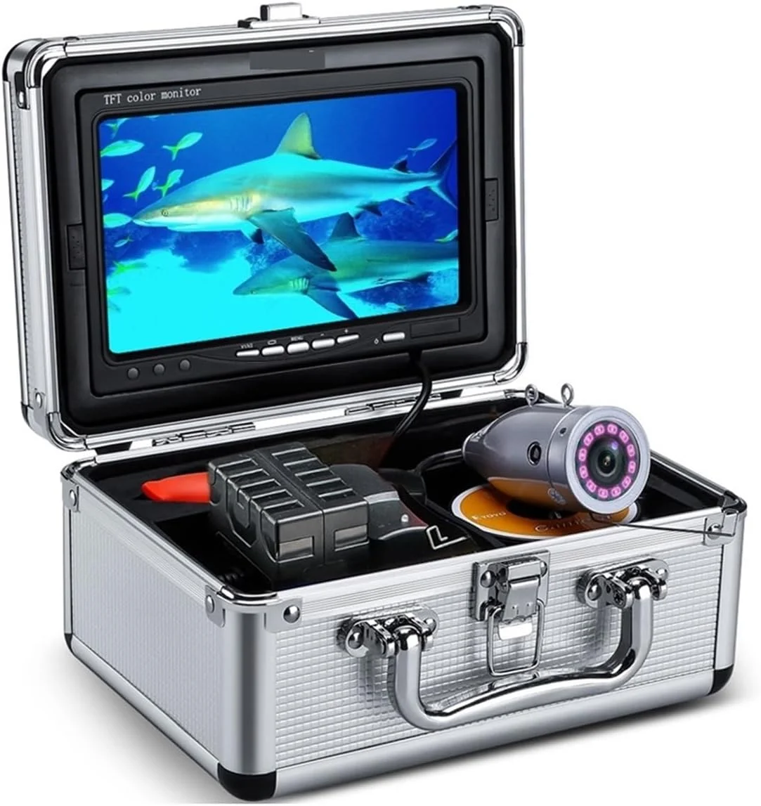دوربین زیر آب، کیت ماهی یاب مانیتور رنگی 7 اینچی زیر آب با 12 عدد دوربین ماهیگیری IR با کابل 15 متری 30 متری 50 متری، کیف حمل آلومینیومی ضد آب (B IR 30M)