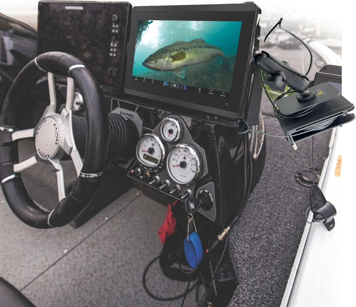 سیستم دوربین زیرآبی Aqua-Vu Multi-Vu Revolution، ویدئو بی‌درنگ روی سونار، سازگار با RCA/BNC و سونار رو به جلو، برق 12 ولت، قرقره Revolution برای ماهیگیری در یخ، دریاچه، دریا، قایق و کایاک