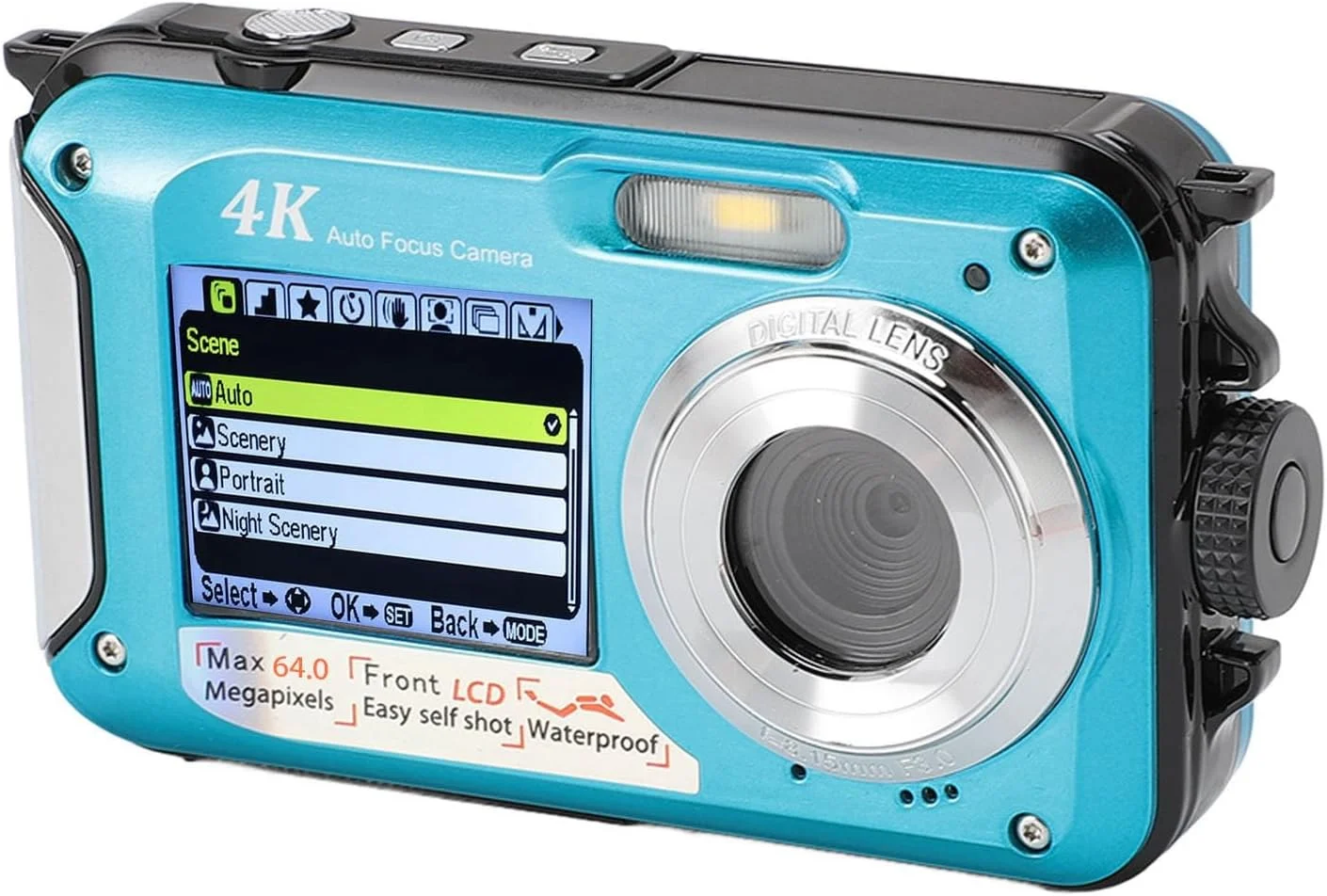 دوربین 4K زیر آب 56 مگاپیکسل فوکوس خودکار دو صفحه نمایش، امکان فیلمبرداری هنگام شارژ، مناسب برای سلفی (آبی) دوربین 4K زیر آب 56 مگاپیکسل فوکوس خودکار دو صفحه نمایش، امکان فیلمبرداری هنگام شارژ، مناسب برای سلفی (آبی)