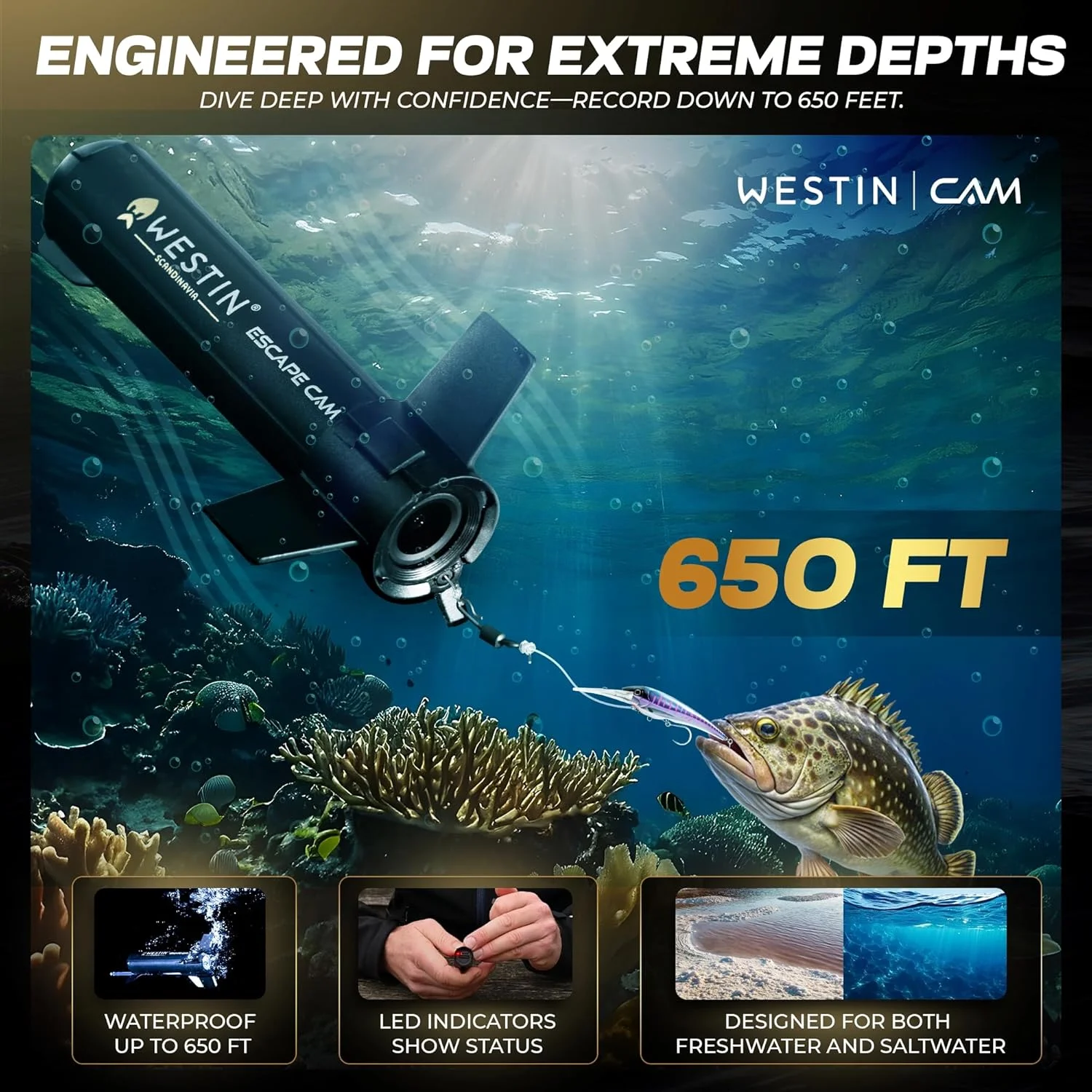دوربین زیرآبی Westin Escape Cam | دوربین ماهیگیری زیرآبی سبک وزن، مجموعه کامل، مشکی دوربین زیرآبی Westin Escape Cam | دوربین ماهیگیری زیرآبی سبک وزن، مجموعه کامل، مشکی