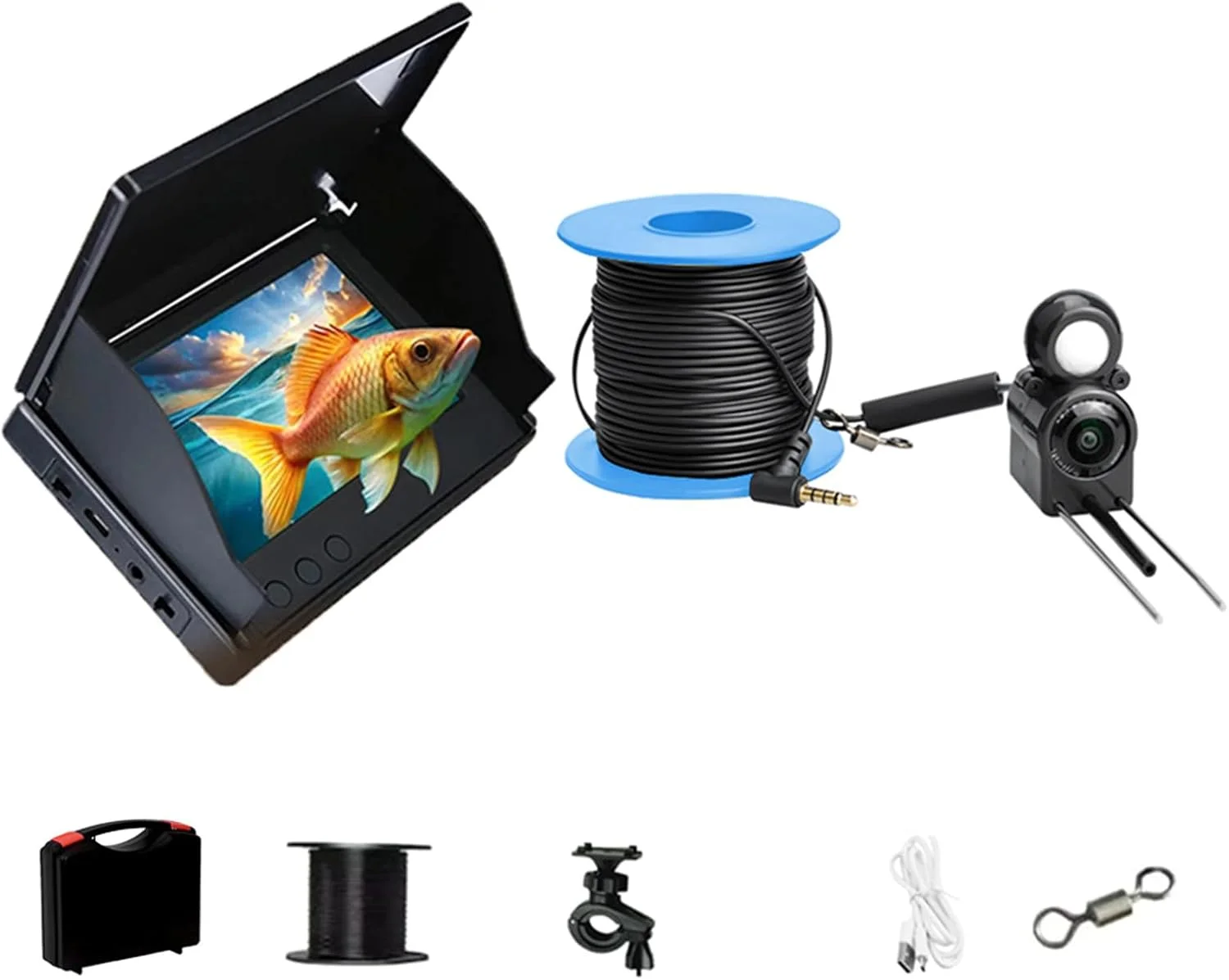 دوربین زیر آب قابل حمل چهار فصل با کابل 30 متری، صفحه نمایش 4.3 اینچی و 22 LED قابل تنظیم برای ماهیگیران آب شیرین و شور با پایه ضد لغزش