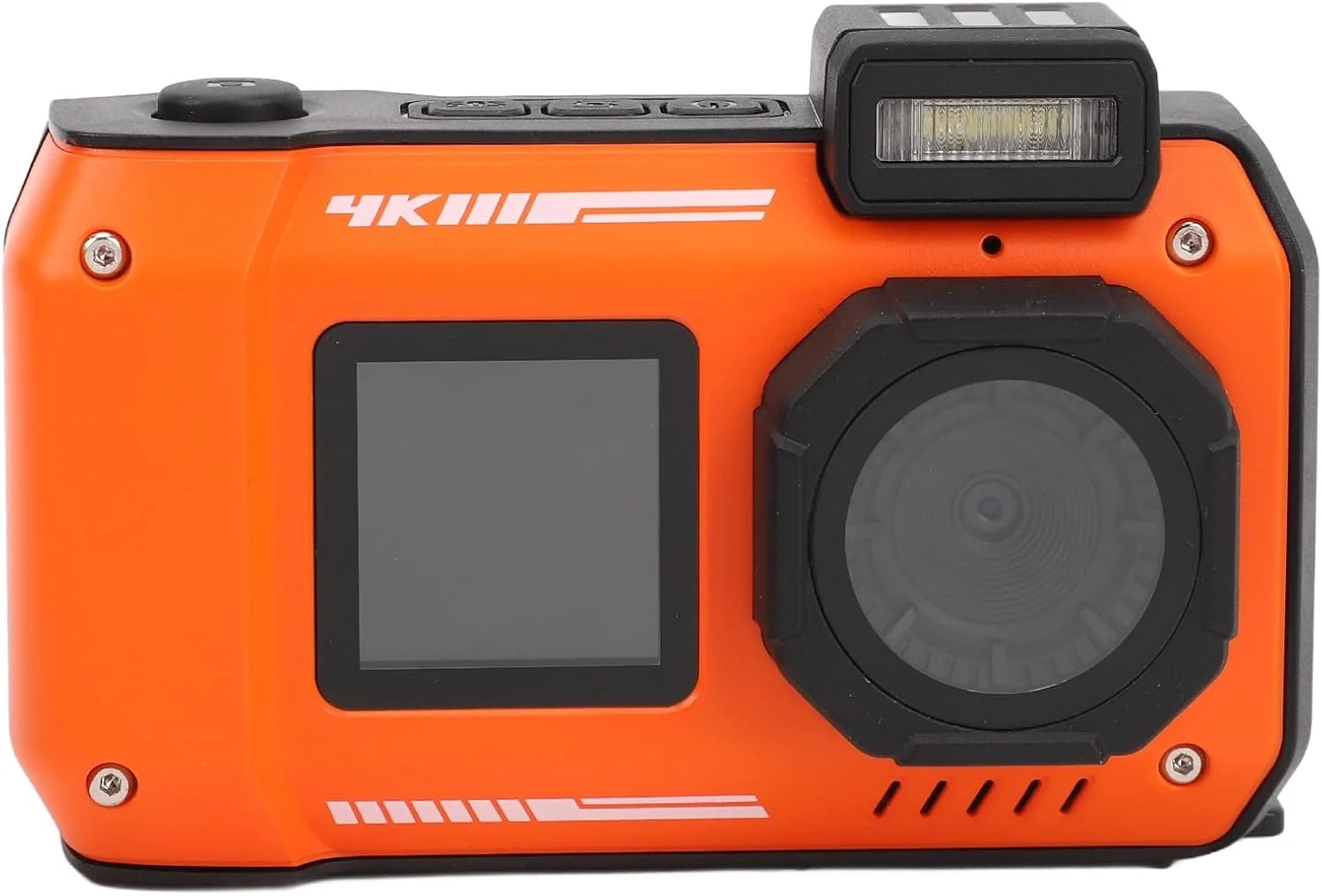 دوربین زیرآب 4K مدل Dpofirs، دوربین دیجیتال ضدآب تا عمق 10 متر، دوربین سلفی دو صفحه نمایش با فوکوس خودکار 65 مگاپیکسلی، ضد گرد و غبار و ضد ضربه، دوربین شناور، مناسب غواصی و ورزش (نارنجی)