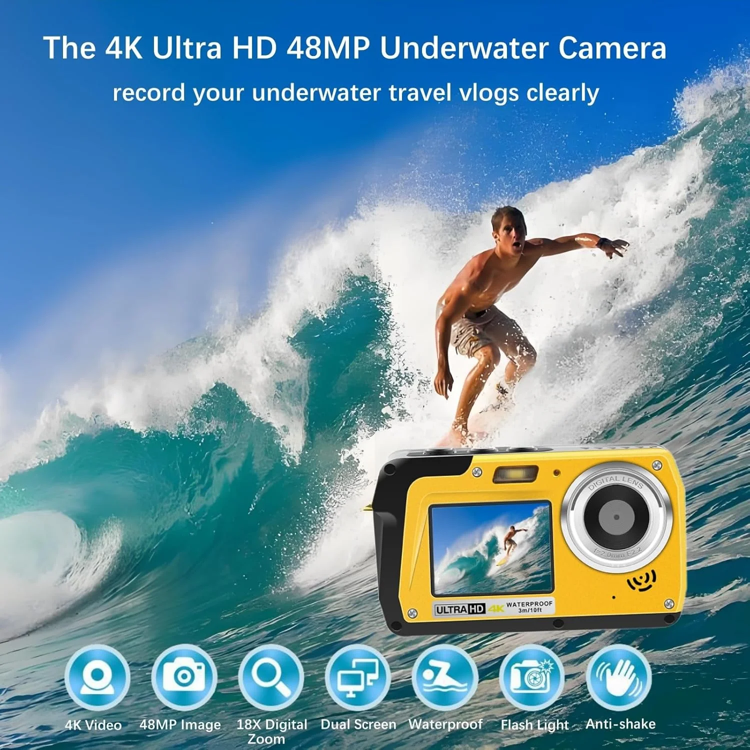 دوربین زیر آب 4K، کامپکت Full HD 4K و 48 مگاپیکسل، دوربین ضد آب 10 فوتی برای غواصی، موج سواری، رفتینگ، دو صفحه نمایش برای سلفی/زوم دیجیتال 16X/نور پرکننده/پشتیبانی از 128 گیگابایت (زرد) دوربین زیر آب 4K، کامپکت Full HD 4K و 48 مگاپیکسل، دوربین ضد آب 10 فوتی برای غواصی، موج سواری، رفتینگ، دو صفحه نمایش برای سلفی/زوم دیجیتال 16X/نور پرکننده/پشتیبانی از 128 گیگابایت (زرد)