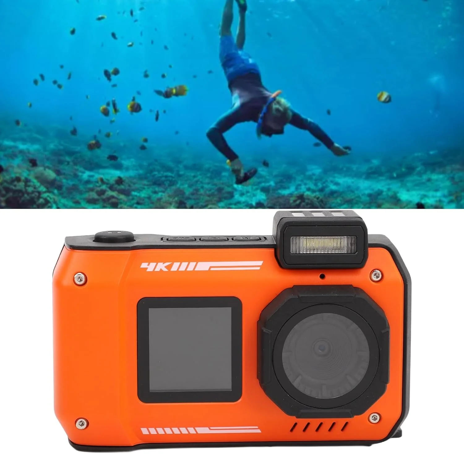 دوربین ضد آب 4K 65MP کرایفوکت، صفحه نمایش دوگانه 2.88 اینچی و 1.44 اینچی، دوربین ضد آب 10 متری با زوم اپتیکال 18 برابر، دوربین دیجیتال جمع و جور 2500 میلی آمپری برای غواصی (نارنجی) دوربین ضد آب 4K 65MP کرایفوکت، صفحه نمایش دوگانه 2.88 اینچی و 1.44 اینچی، دوربین ضد آب 10 متری با زوم اپتیکال 18 برابر، دوربین دیجیتال جمع و جور 2500 میلی آمپری برای غواصی (نارنجی)