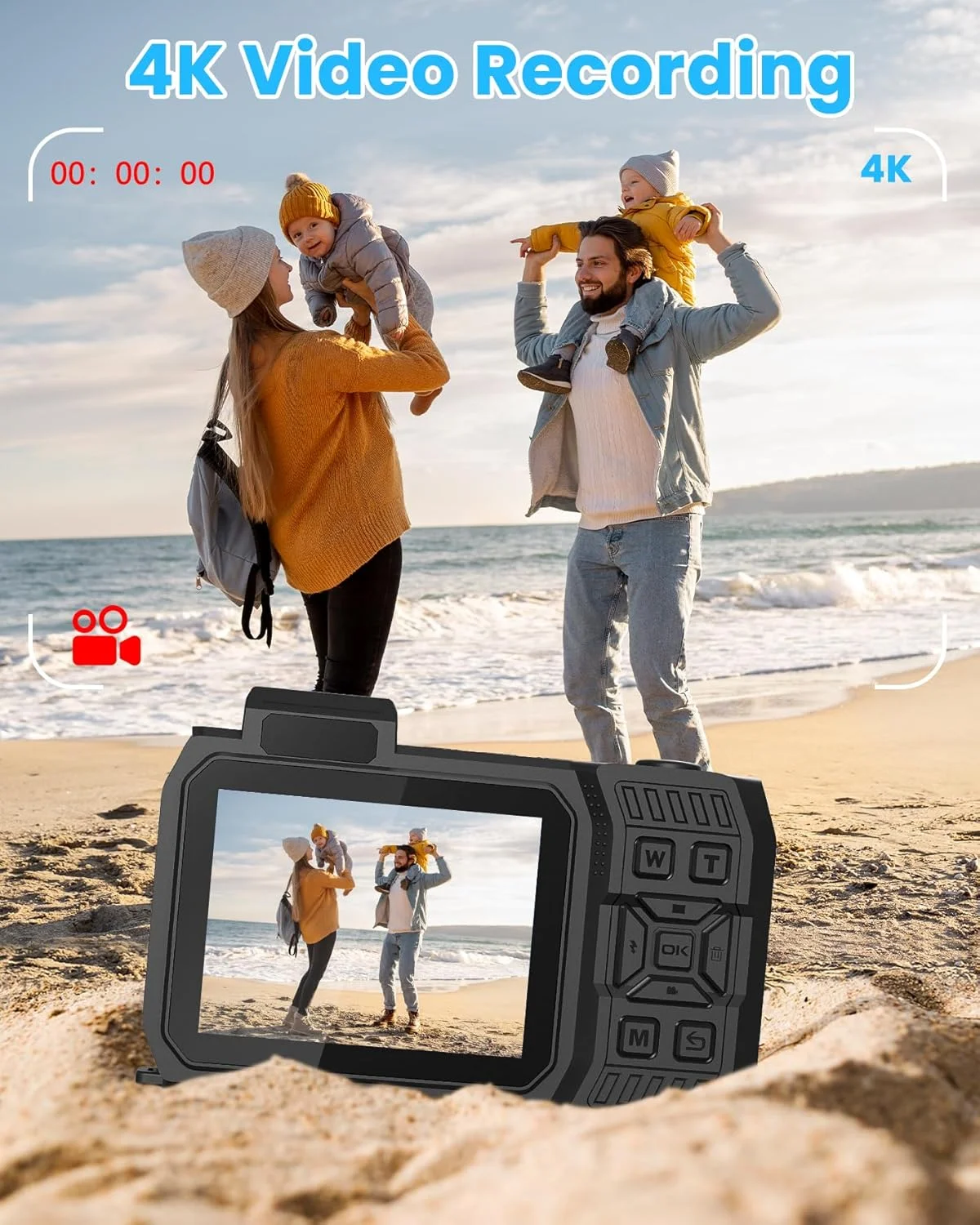 دوربین زیر آب آکاسو 4K 48MP با کارت حافظه 64 گیگابایتی، دو صفحه نمایش، مقاوم و ضد آب برای غواصی و شنا (مشکی)