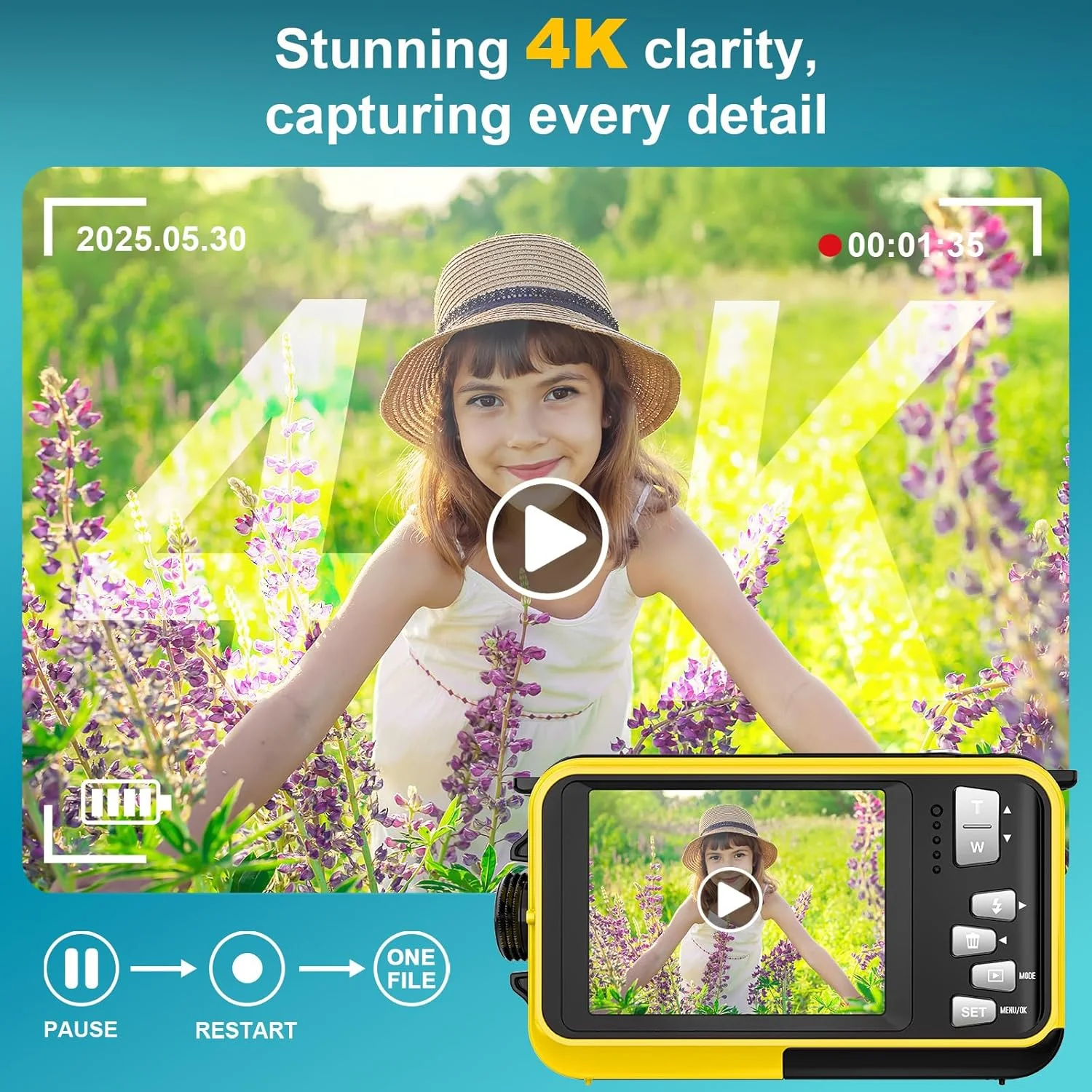 دوربین زیر آب 4K با کارت 32 گیگابایتی، باتری 1250 میلی آمپری، فوکوس خودکار 56 مگاپیکسلی، دوربین ضد آب 3.3 متری، صفحه نمایش دوگانه سلفی 16X دیجیتال شناور ضد آب برای غواصی دوربین زیر آب 4K با کارت 32 گیگابایتی، باتری 1250 میلی آمپری، فوکوس خودکار 56 مگاپیکسلی، دوربین ضد آب 3.3 متری، صفحه نمایش دوگانه سلفی 16X دیجیتال شناور ضد آب برای غواصی