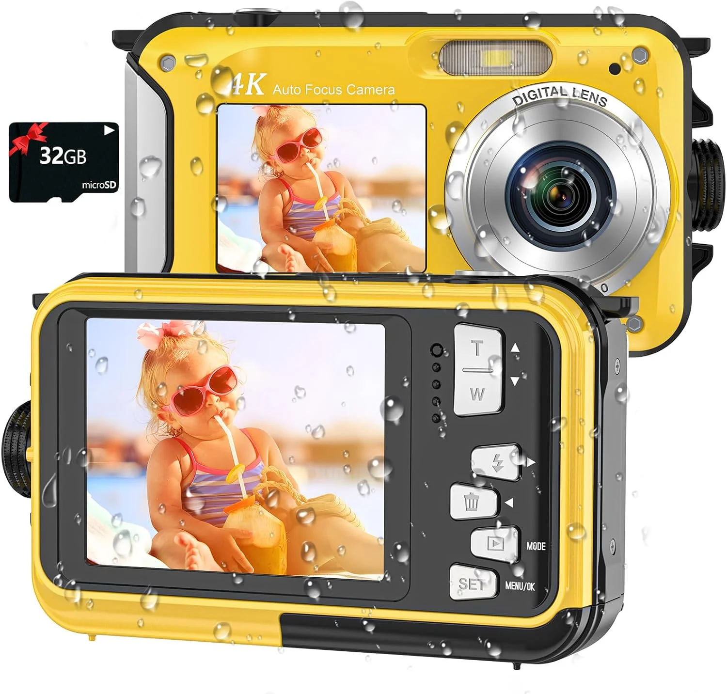 دوربین دیجیتال 4K، دوربین ضد آب تا عمق 5 متر با کارت حافظه 32 گیگابایتی، فوکوس خودکار 64 مگاپیکسلی، دوربین سلفی دو صفحه نمایش، دوربین دیجیتال شناور و جمع و جور مناسب غواصی، باتری 1250 میلی آمپر ساعتی دوربین دیجیتال 4K، دوربین ضد آب تا عمق 5 متر با کارت حافظه 32 گیگابایتی، فوکوس خودکار 64 مگاپیکسلی، دوربین سلفی دو صفحه نمایش، دوربین دیجیتال شناور و جمع و جور مناسب غواصی، باتری 1250 میلی آمپر ساعتی