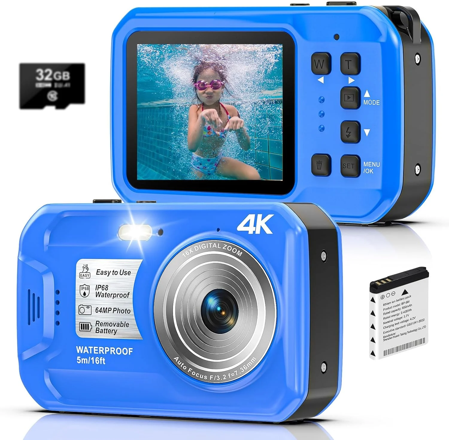 دوربین 4K زیر آب با عمق 5 متر، فوکوس خودکار، 64 مگاپیکسل، زوم دیجیتال 16 برابر