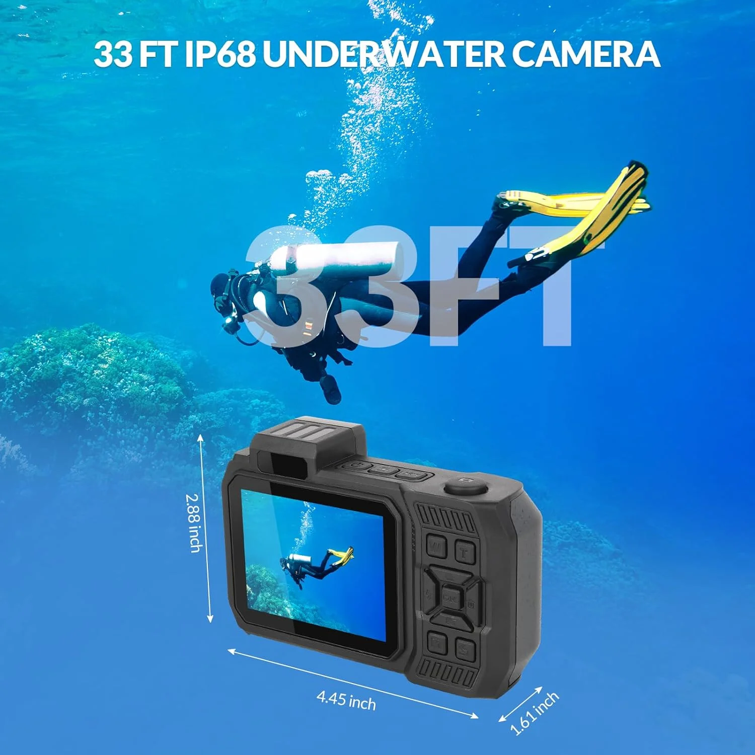 دوربین دیجیتال ضد آب 4K 30FPS با دو صفحه نمایش و باتری داخلی 2500 میلی آمپر برای غواصی و عکاسان مبتدی، مشکی، تا عمق 10 متر دوربین دیجیتال ضد آب 4K 30FPS با دو صفحه نمایش و باتری داخلی 2500 میلی آمپر برای غواصی و عکاسان مبتدی، مشکی، تا عمق 10 متر