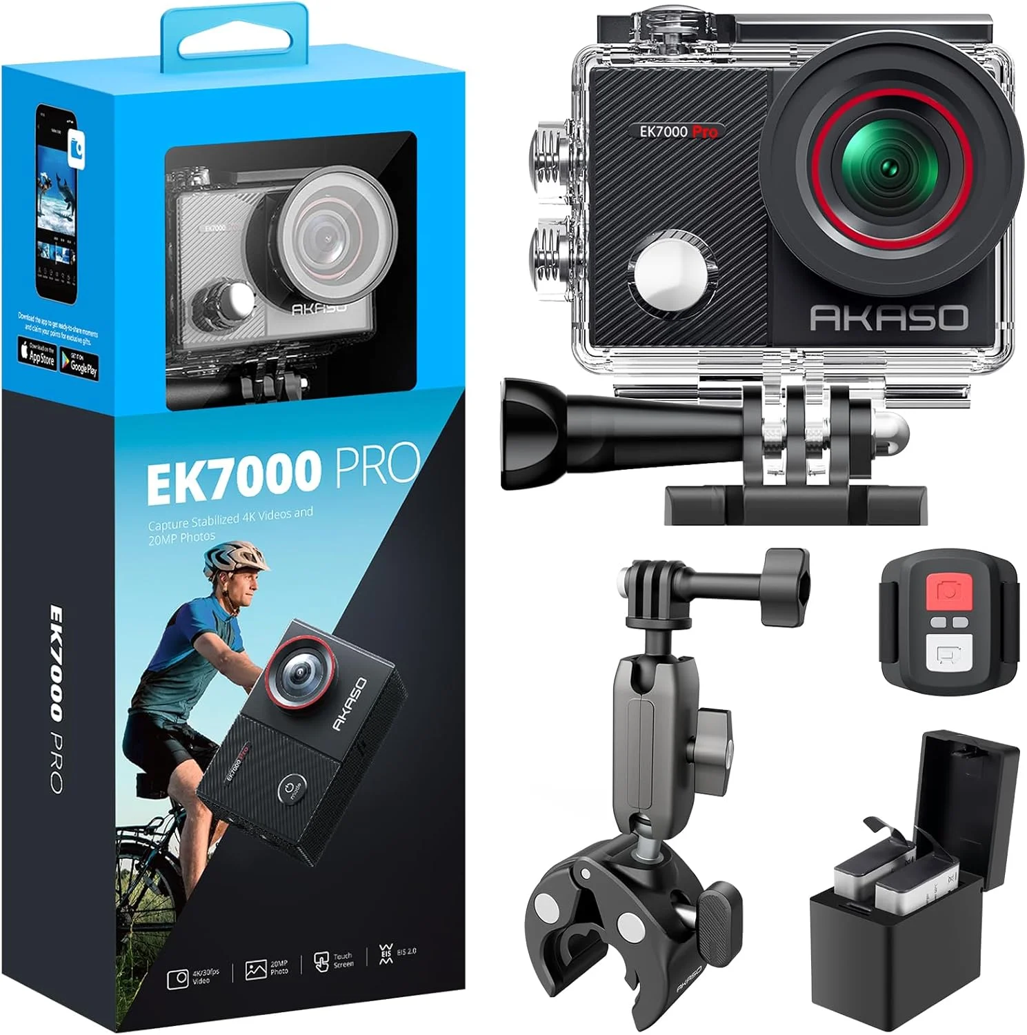 دوربین ورزشی AKASO EK7000 Pro به همراه کیت لوازم جانبی گیره فرمان جهانی