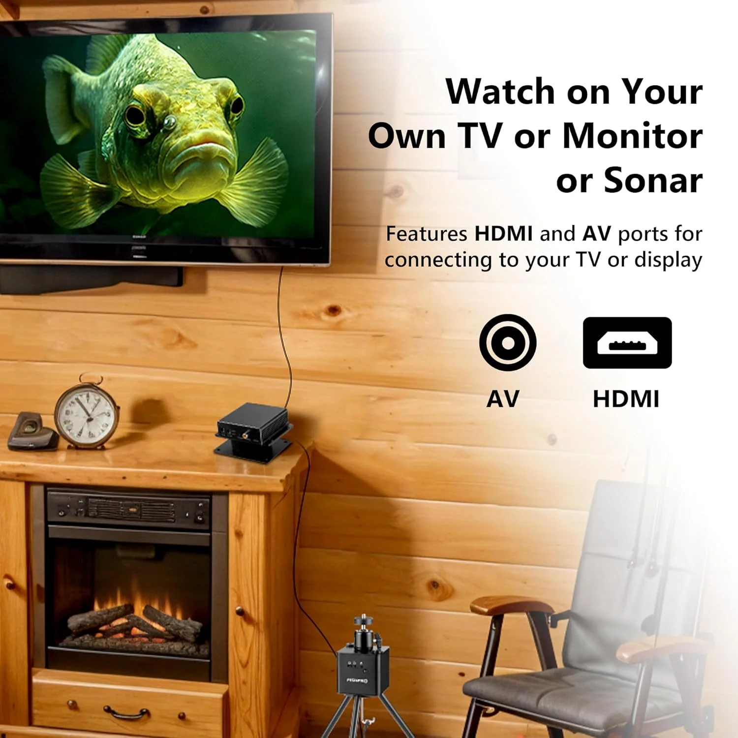 دوربین ماهیگیری زیر آب FishPRO® 2026 ارتقا یافته با HDMI+AV - HD1080P - [اتصال به مانیتور شخصی] دوربین زیر آبی ماهیگیری روی یخ، شارژ DC12V، [تمام آلومینیومی] هدیه ماهیگیری روی یخ برای مردان، IR+LED، 20 متر