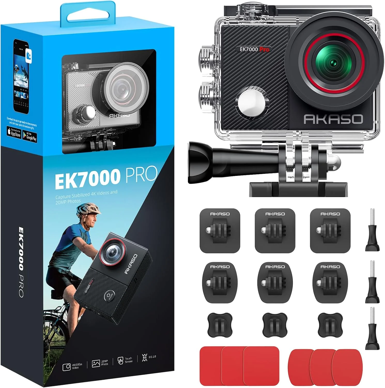 دوربین اکشن AKASO EK7000 Pro به همراه کیت نصب چسبی