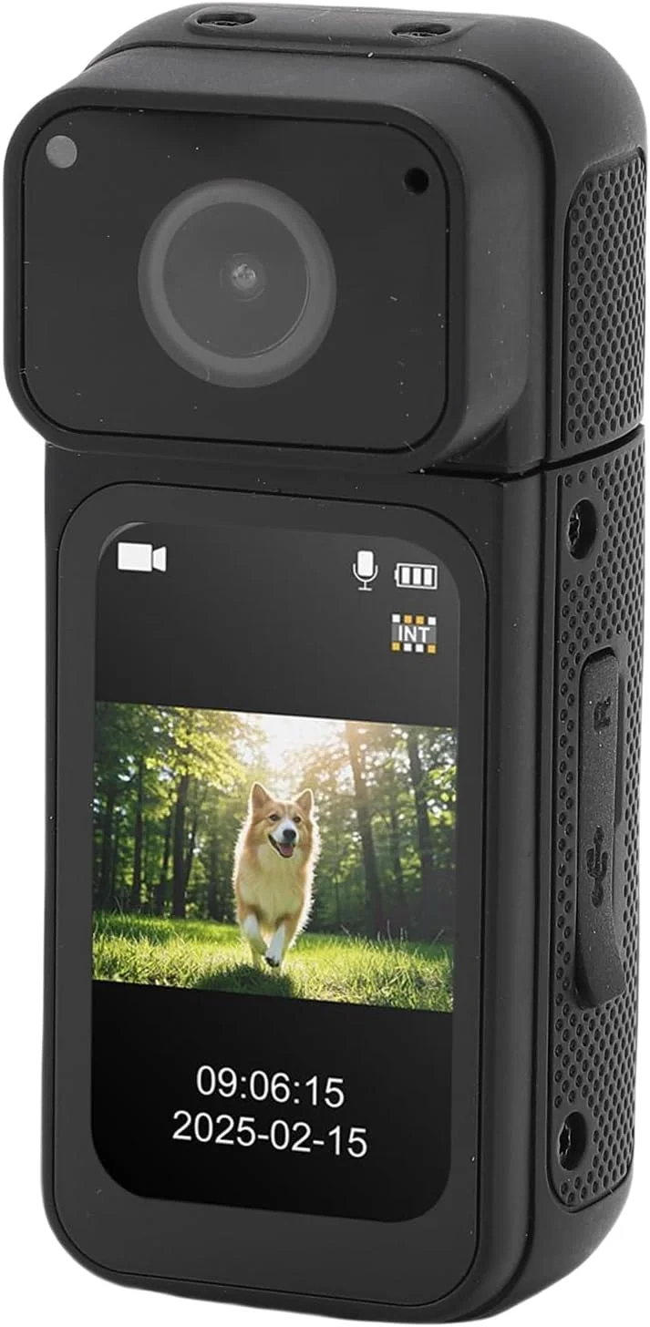 دوربین کوچک 2.7K اکشن بدنه پوشیدنی، لنز چرخان 180 درجه با زاویه دید عریض 170 درجه، برای مسافرت امنیتی (مشکی)