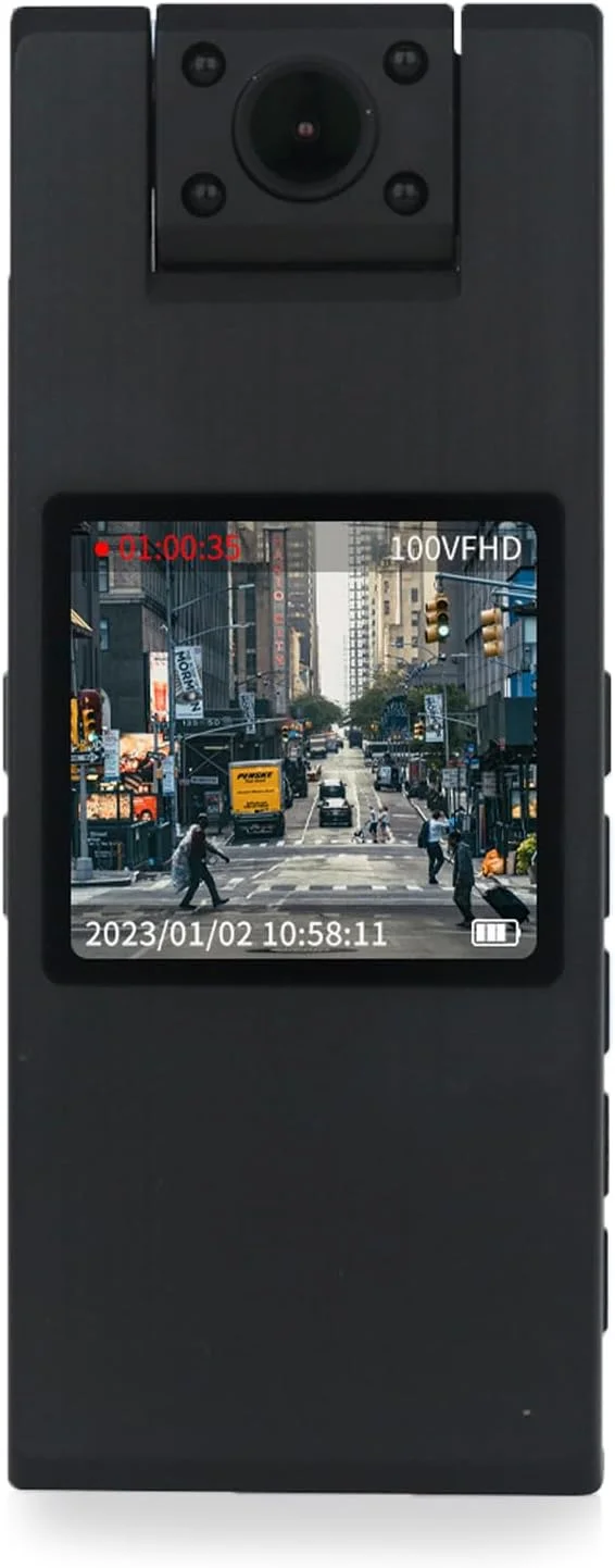 دوربین بدنه با ضبط صدا و تصویر، لنز چرخان 180 درجه، صفحه نمایش 1.5 اینچی IPS، کارت حافظه 32 گیگابایتی، دید در شب مادون قرمز، مناسب برای دوچرخه سواری