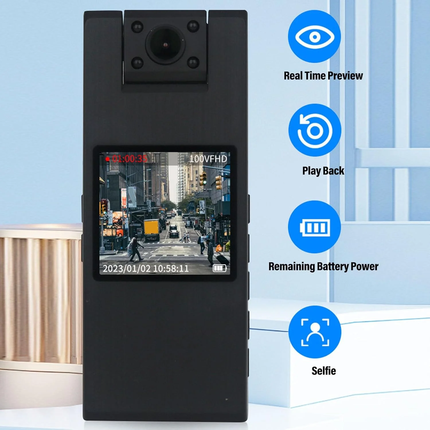 دوربین بدنه با صفحه نمایش، ضبط صدا و تصویر HD، لنز چرخان 180 درجه، دید در شب مادون قرمز، کارت حافظه 32 گیگابایتی، دوربین پوشیدنی، برای دوچرخه سواری در فضای باز دوربین بدنه با صفحه نمایش، ضبط صدا و تصویر HD، لنز چرخان 180 درجه، دید در شب مادون قرمز، کارت حافظه 32 گیگابایتی، دوربین پوشیدنی، برای دوچرخه سواری در فضای باز