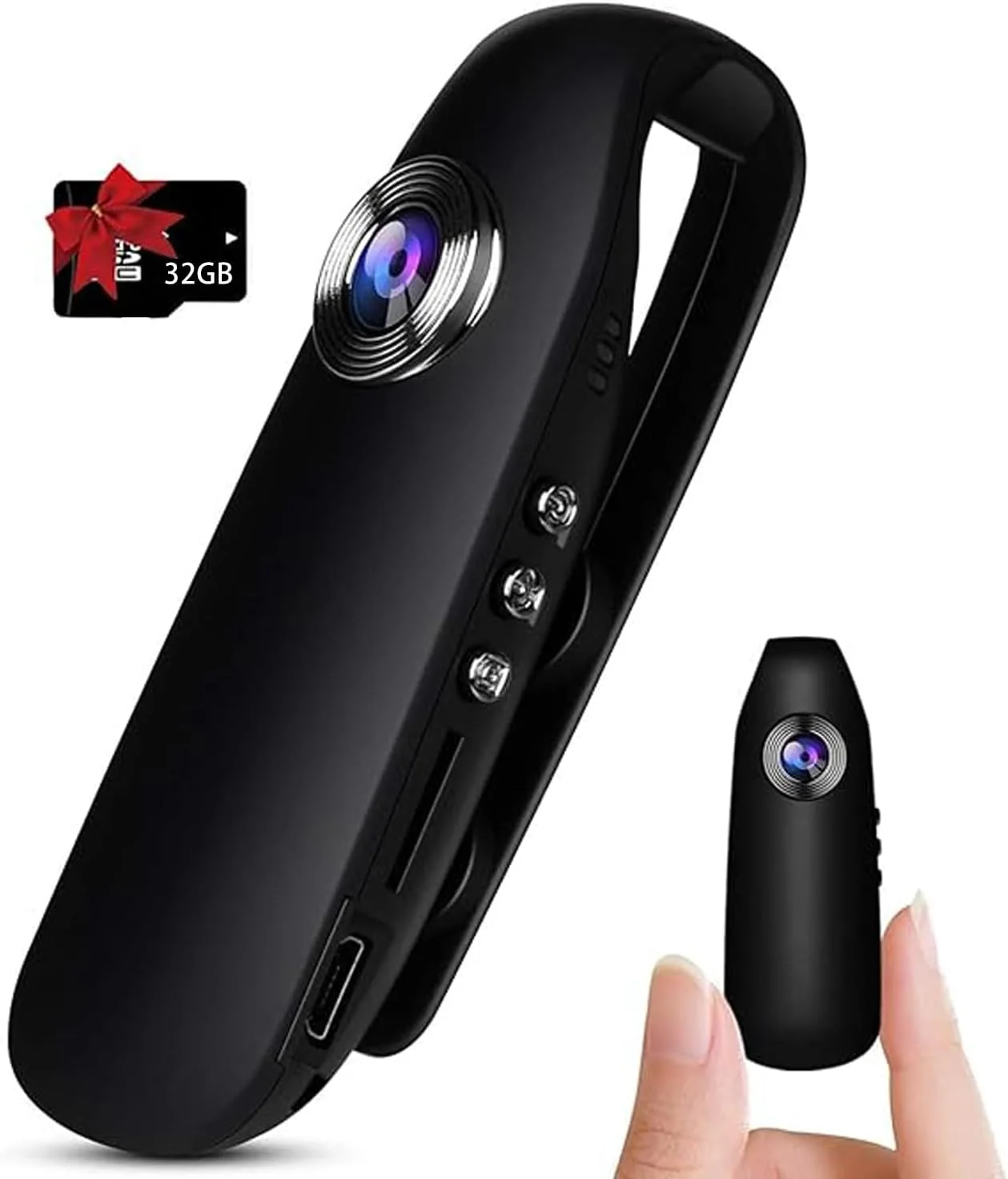 دوربین کوچک بدنه، دوربین مینی 1080P بدون وای فای با کارت حافظه 32 گیگابایتی داخلی، عمر باتری 3-7 ساعت، تشخیص حرکت، پشتیبانی از ثبت زمان، دوربین مینی قابل پوشیدن برای دوچرخه سواری/مسافرت/تحویل