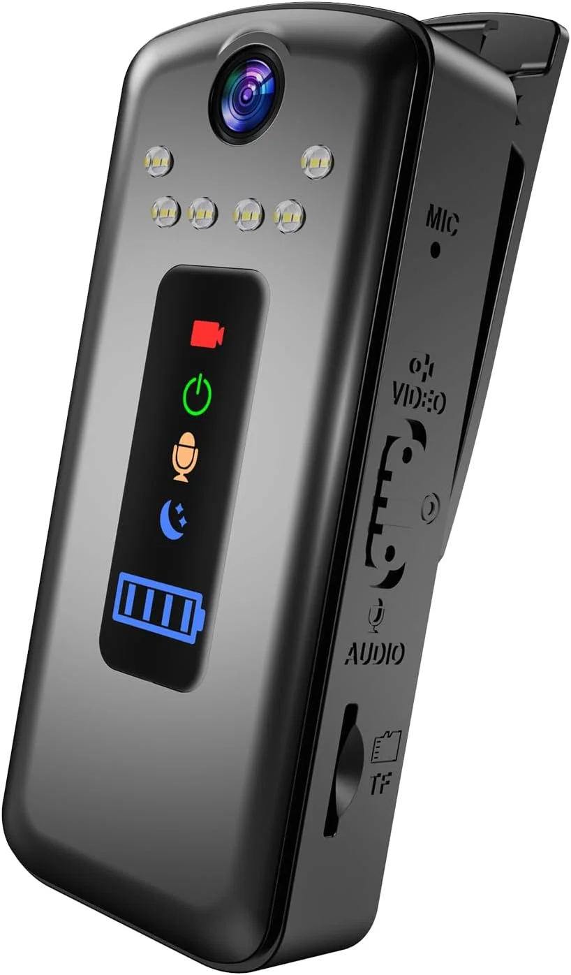 دوربین بدنه SPIKECAM با گیره چرخشی 360 درجه، عمر باتری 8 ساعته، دوربین های کوچک بدنه با ضبط صدا و تصویر و دید در شب برای امنیت شخصی و دوربین بدنه پوشیدنی با صدا (128 گیگابایت)