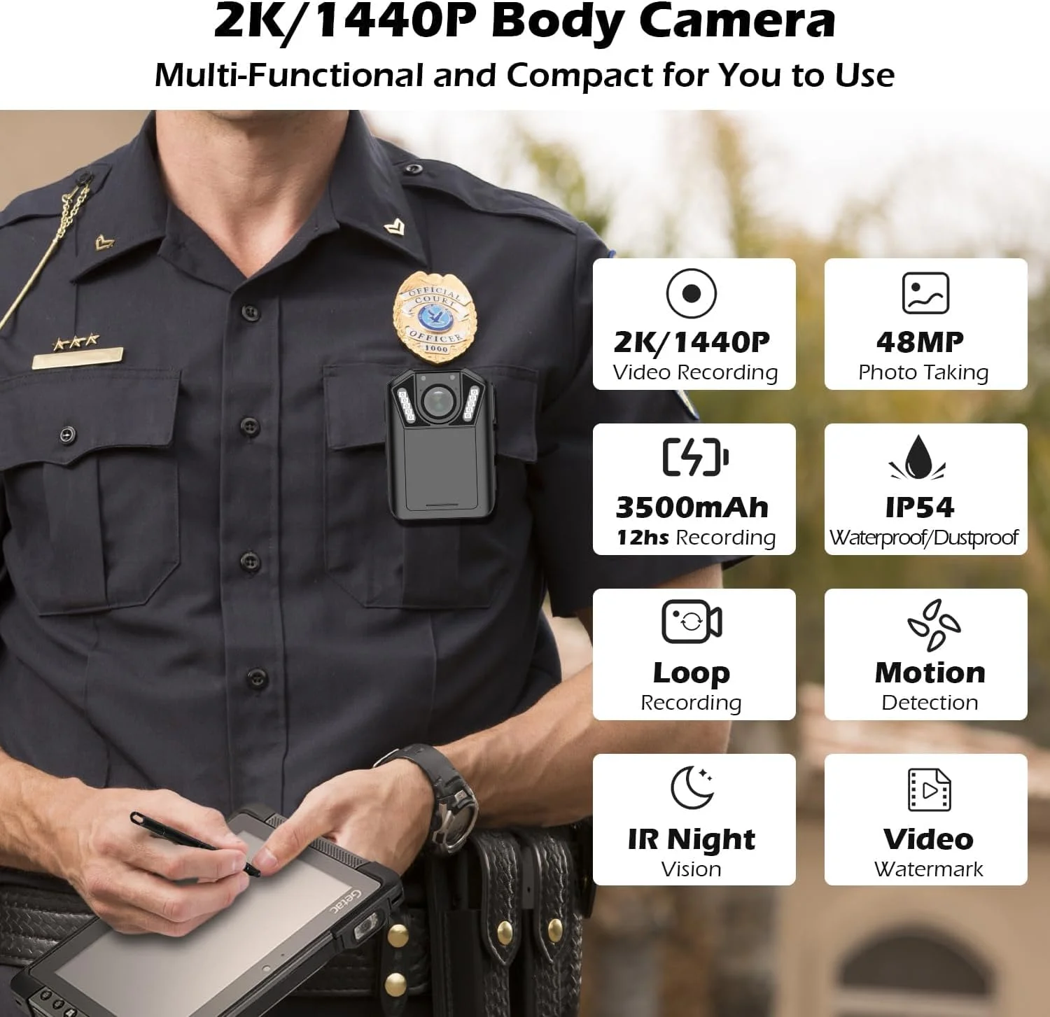 دوربین بدنه Ultra HD 1440P با صدا و تصویر، حافظه 128 گیگابایتی، LCD 2.0 اینچی، باتری داخلی با 12 ساعت ضبط مداوم، دید در شب، دوربین کوچک بدنه پوشیدنی برای استفاده شخصی، اجرای قانون دوربین بدنه Ultra HD 1440P با صدا و تصویر، حافظه 128 گیگابایتی، LCD 2.0 اینچی، باتری داخلی با 12 ساعت ضبط مداوم، دید در شب، دوربین کوچک بدنه پوشیدنی برای استفاده شخصی، اجرای قانون