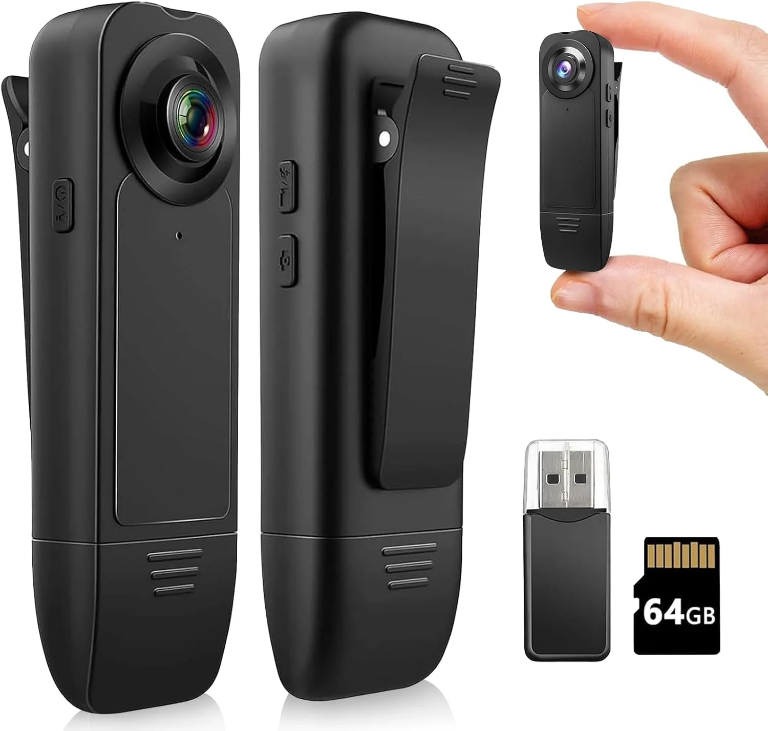 دوربین کوچک بدنه 1080P با ضبط صدا و تصویر، به همراه کارت حافظه 64 گیگابایتی، مناسب برای پیاده‌روی، قدم زدن و مسافرت