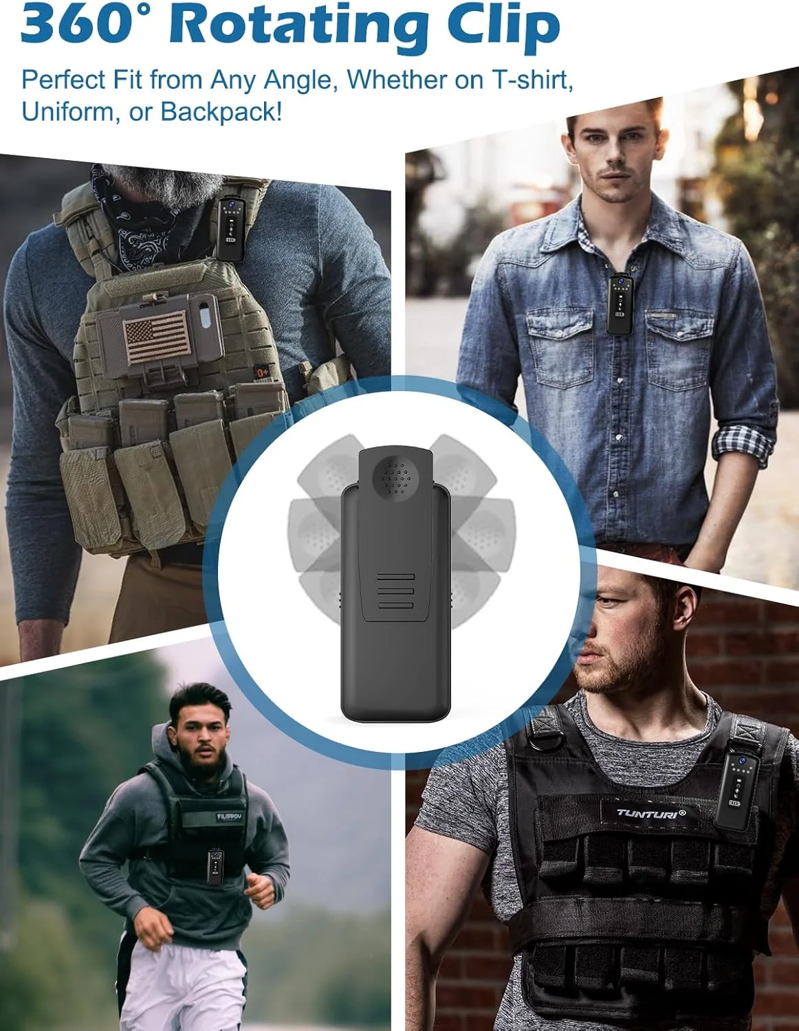 دوربین بدنه SPIKECAM با گیره چرخشی 360 درجه، عمر باتری 8 ساعته، دوربین های کوچک بدنه با صدا و تصویر و دید در شب برای امنیت شخصی، و دوربین بدنه پوشیدنی با صدا، 64 گیگابایت دوربین بدنه SPIKECAM با گیره چرخشی 360 درجه، عمر باتری 8 ساعته، دوربین های کوچک بدنه با صدا و تصویر و دید در شب برای امنیت شخصی، و دوربین بدنه پوشیدنی با صدا، 64 گیگابایت