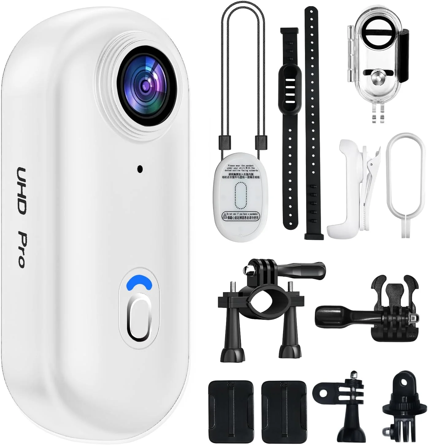 دوربین کوچک 4K بدنه، دوربین اکشن ورزشی قابل حمل POV انگشتی، ضبط ضدآب بدون دست، دوربین شخصی پوشیدنی نصب شده روی کلاه ایمنی برای دوچرخه سواری و ولاگ (سفید)