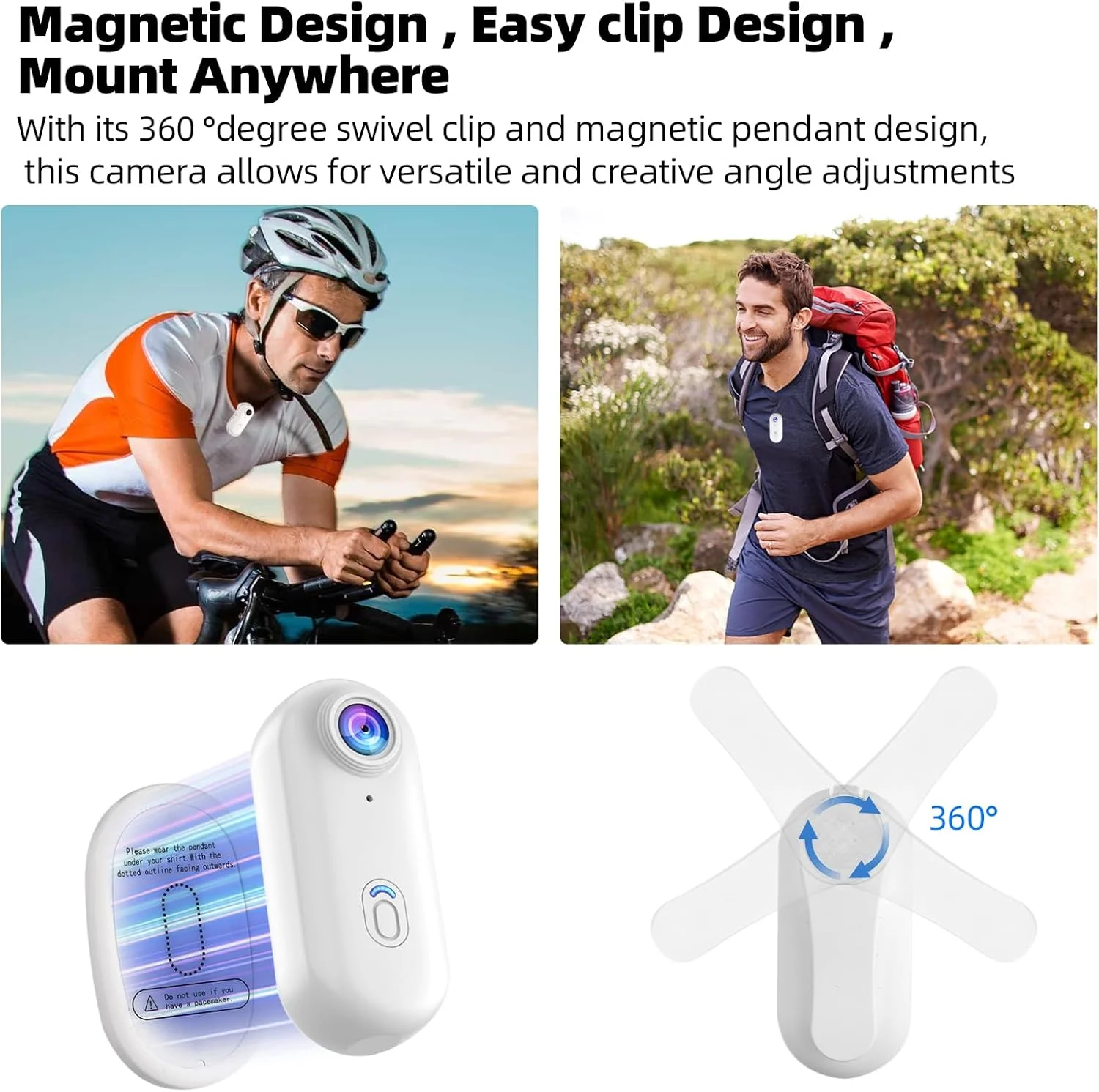 دوربین کوچک 4K بدنه، دوربین اکشن ورزشی قابل حمل POV انگشتی، ضبط ضدآب بدون دست، دوربین شخصی پوشیدنی نصب شده روی کلاه ایمنی برای دوچرخه سواری و ولاگ (سفید) دوربین کوچک 4K بدنه، دوربین اکشن ورزشی قابل حمل POV انگشتی، ضبط ضدآب بدون دست، دوربین شخصی پوشیدنی نصب شده روی کلاه ایمنی برای دوچرخه سواری و ولاگ (سفید)