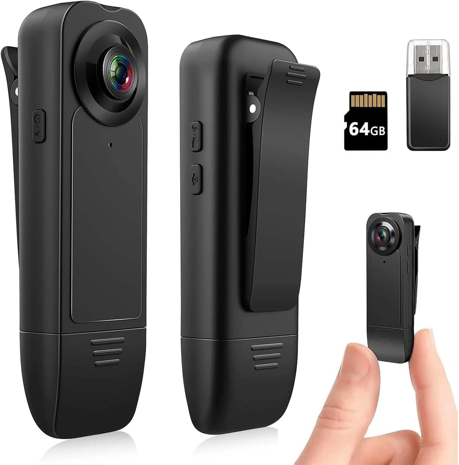 دوربین کوچک بدنه 1080P با کارت حافظه 64 گیگابایتی، دوربین قابل حمل با قابلیت ضبط چرخه‌ای، مناسب برای فضای باز، دوچرخه سواری، پیاده روی، دوربین فیلمبرداری پوشیدنی برای امنیت، نگهبانی و ثبت وقایع کاری