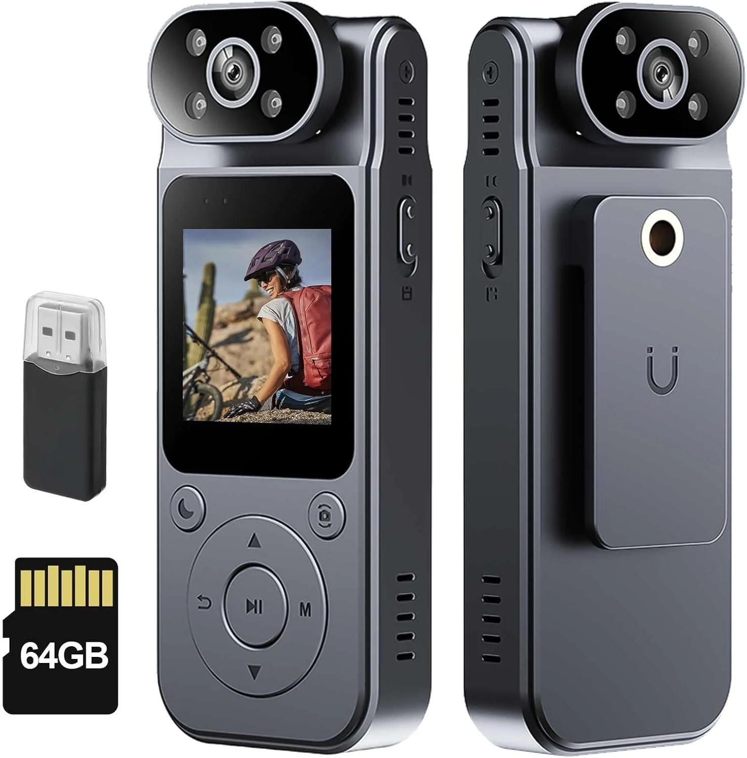 دوربین کوچک بدنه 1080P با حافظه 64 گیگابایت، دوربین جیبی شخصی با لنز چرخان 180 درجه و عملکرد دید در شب، دوربین فیلمبرداری پوشیدنی برای امنیت، مسافرت، فضای باز