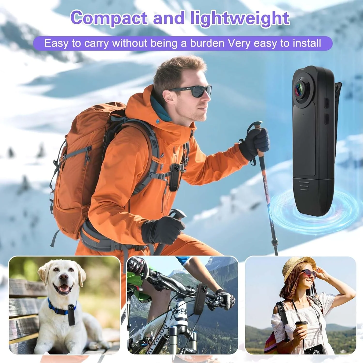 دوربین کوچک بدنه 1080P با کارت حافظه 64 گیگابایتی، دوربین قابل حمل با قابلیت ضبط چرخه‌ای، مناسب برای فضای باز، دوچرخه سواری، پیاده روی، دوربین فیلمبرداری پوشیدنی برای امنیت، نگهبانی و ثبت وقایع کاری