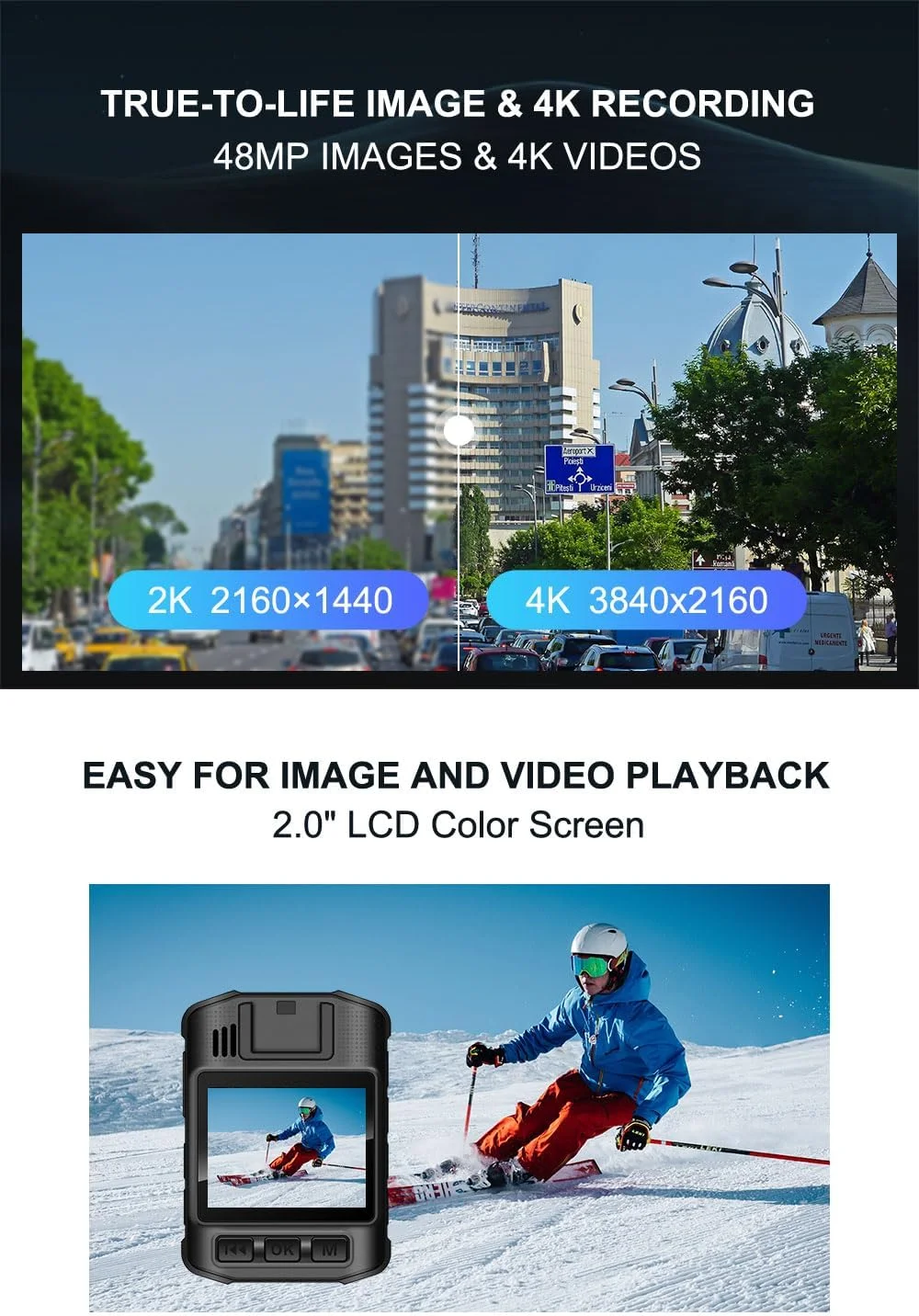 دوربین کوچک 4K بدنه با ضبط صدا و تصویر، دوربین بدنه GPS با دید در شب مادون قرمز فوق العاده و شارژ سریع برای پلیس، اجرای قانون و تحویل