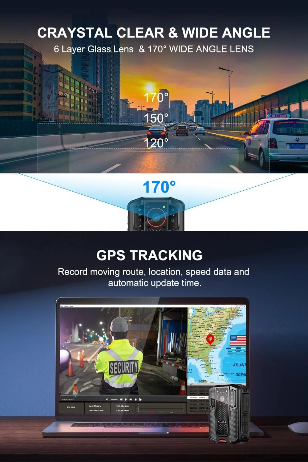 دوربین کوچک 4K بدنه با ضبط صدا و تصویر، دوربین بدنه GPS با دید در شب مادون قرمز فوق العاده و شارژ سریع برای پلیس، اجرای قانون و تحویل