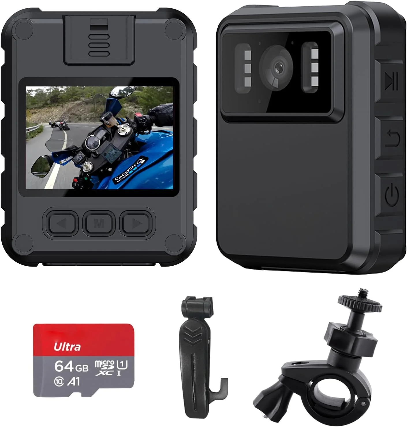 دوربین های بدنه پلیس با ضبط صدا و تصویر، دوربین فیلمبرداری بدنه با حافظه داخلی 64 گیگابایت، دوربین شخصی پوشیدنی با صفحه نمایش 2.0 اینچی، دید در شب مادون قرمز، IP65، برای اجرای قانون پلیس، امنیت