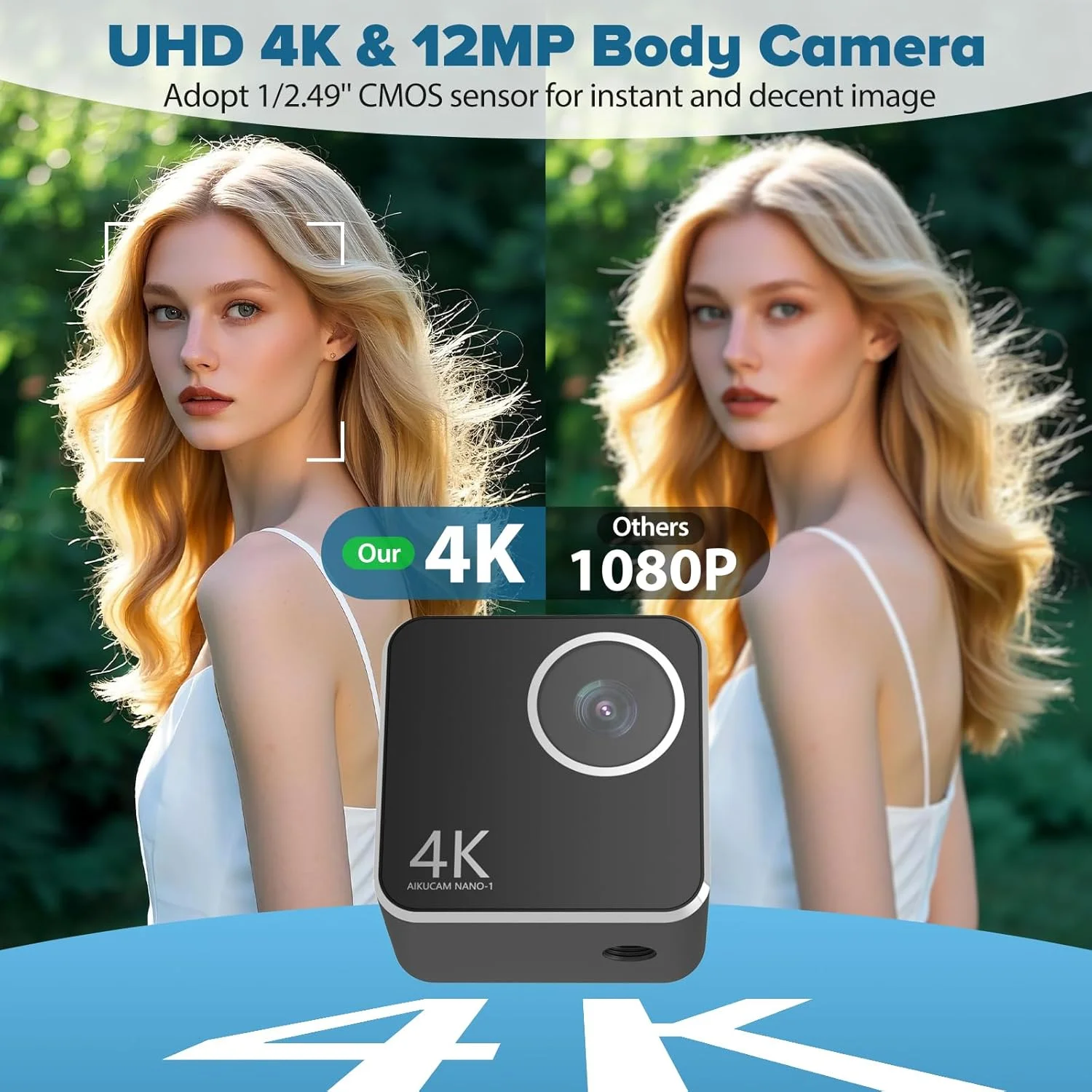 دوربین کوچک بدنه 4K 60FPS، دوربین بدنه مغناطیسی 12 مگاپیکسلی با حسگر WiFi EIS، زاویه دید عریض 143 درجه، کنترل برنامه، دید در شب UHD، ضد آب IP64، دوربین فیلمبرداری پوشیدنی با زوم 4X با حسگر CMOS 1/2.5 اینچی دوربین کوچک بدنه 4K 60FPS، دوربین بدنه مغناطیسی 12 مگاپیکسلی با حسگر WiFi EIS، زاویه دید عریض 143 درجه، کنترل برنامه، دید در شب UHD، ضد آب IP64، دوربین فیلمبرداری پوشیدنی با زوم 4X با حسگر CMOS 1/2.5 اینچی