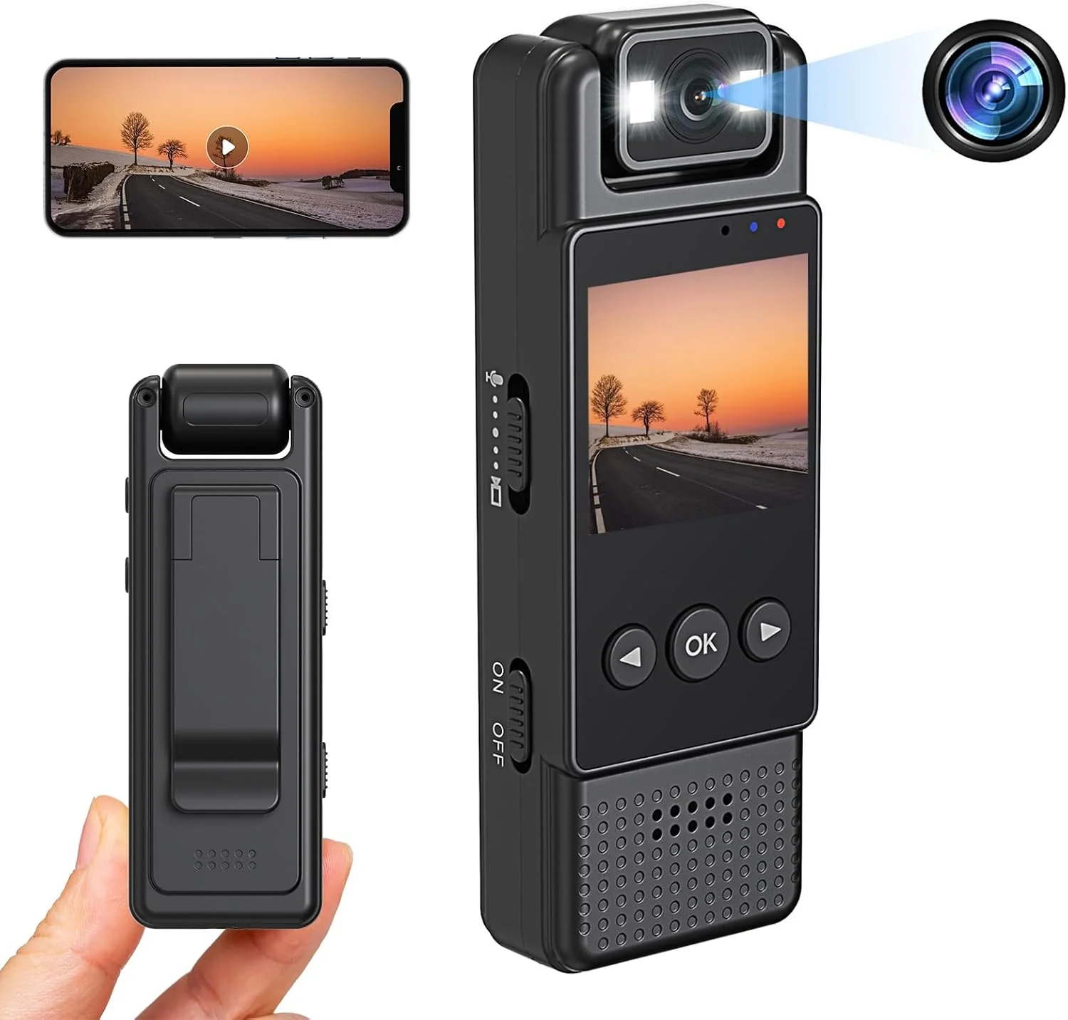 دوربین کوچک مخفی وای فای با قابلیت ضبط صدا و تصویر، لنز چرخشی 180 درجه و زاویه دید گسترده، دوربین جاسوسی پرستار بچه با صفحه نمایش 1.3 اینچی، دوربین بدنه پلیس پوشیدنی با ضبط چرخه‌ای