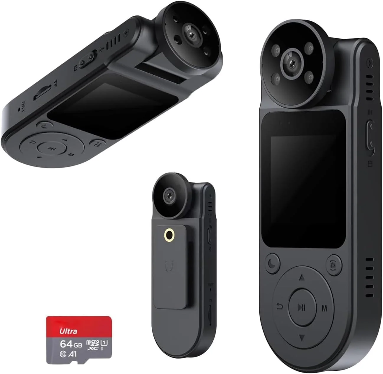 دوربین بدنه L20 با صفحه نمایش 1.5 اینچی، ضبط صدا و تصویر، دوربین شخصی پوشیدنی 1080P با لنز چرخان 180 درجه، باتری 7 ساعته، دید در شب، دوربین فیلمبرداری قابل حمل 64 گیگابایتی (با WiFi)