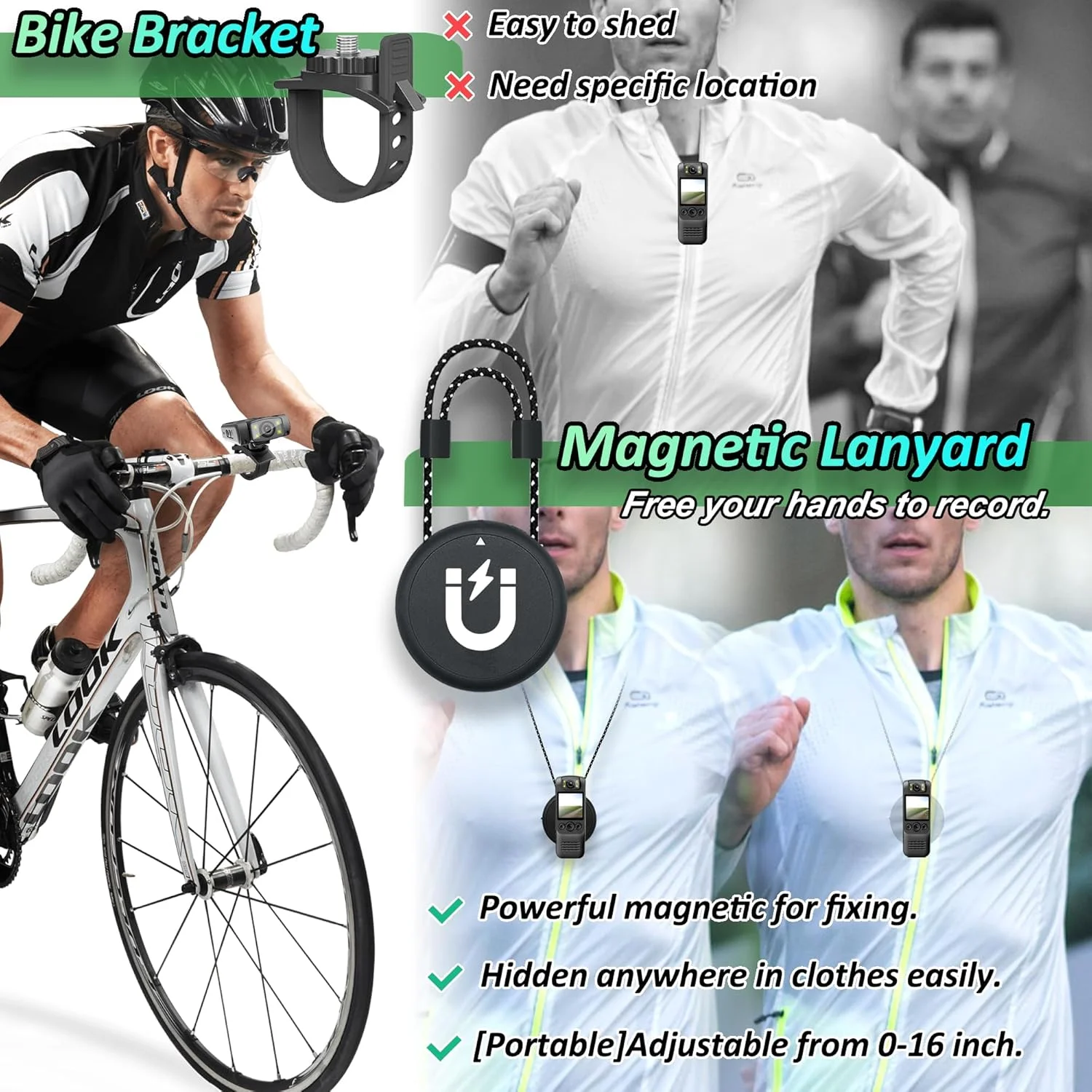 دوربین بدنه با ضبط صدا و تصویر - 128 گیگابایت 1080P HD برای دوربین های مسافرتی نگهبان اجرای قانون در فضای باز - با گیره مغناطیسی چراغ قوه ضبط کننده باتری 6 ساعته (بند مشکی)