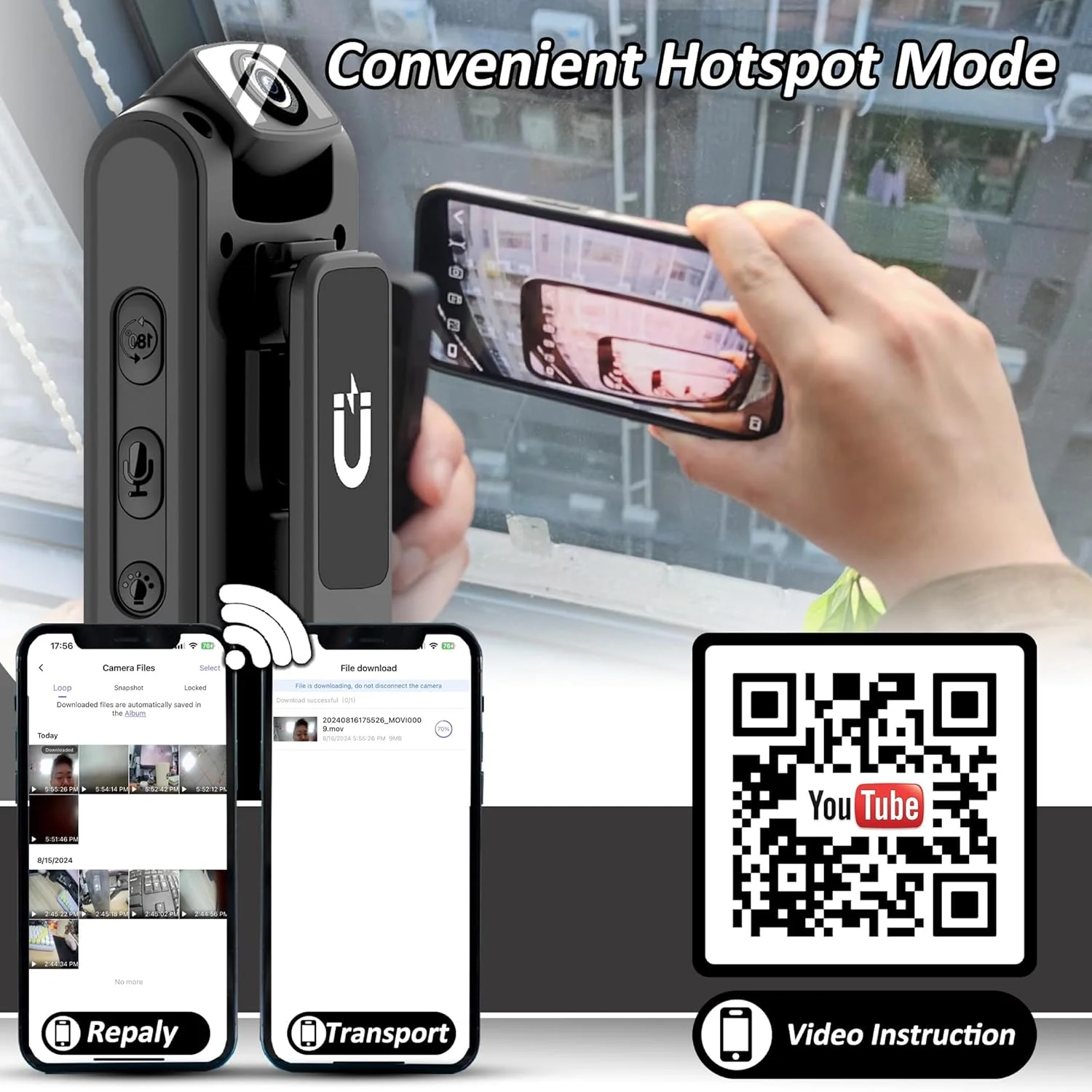 دوربین بدنه با ضبط صدا و تصویر - 128 گیگابایت 1080P HD برای دوربین های مسافرتی نگهبان اجرای قانون در فضای باز - با گیره مغناطیسی چراغ قوه ضبط کننده باتری 6 ساعته (بند مشکی)